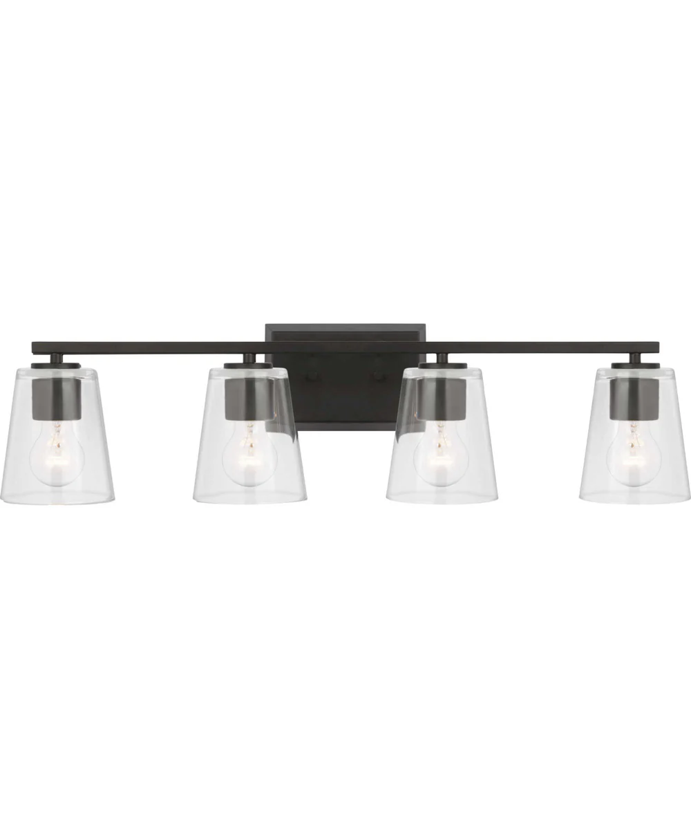 Vertex 4-Light Clear Glass Contemporary Bath Light Matte Black