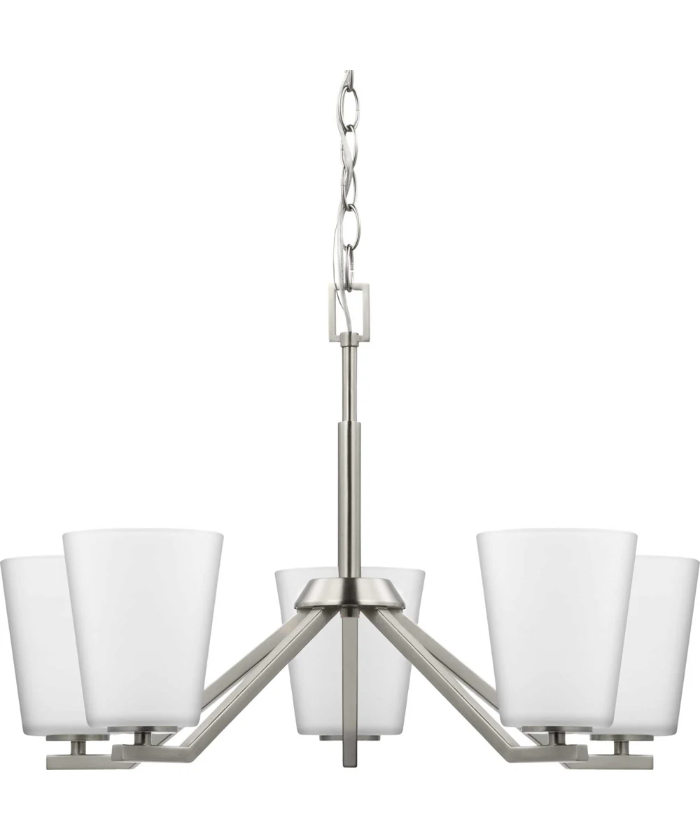 Vertex 5-Light Etched White Contemporary Chandelier Brushed Nickel