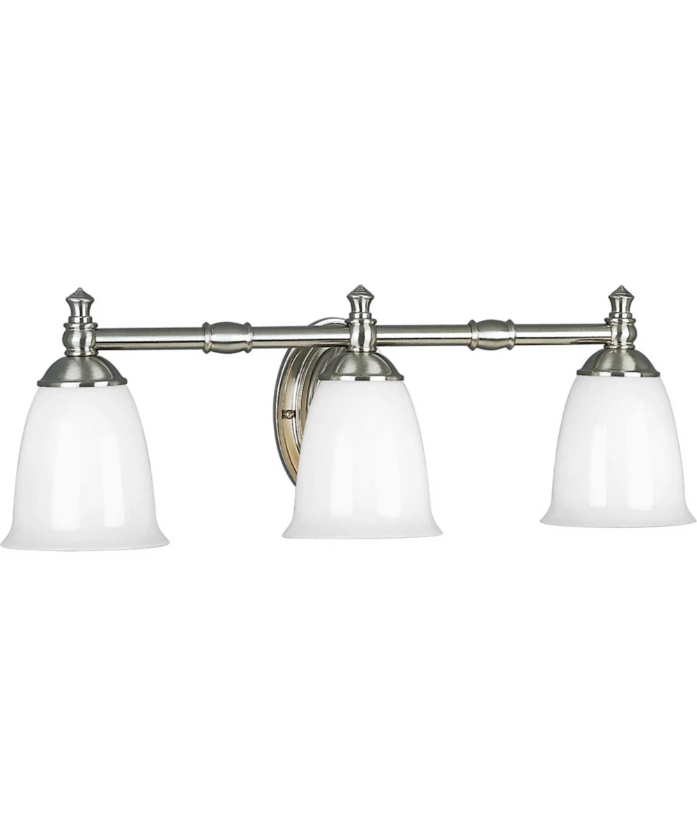 Victorian 3-Light White Opal Glass Farmhouse Bath Vanity Light Brushed Nickel - Image 4