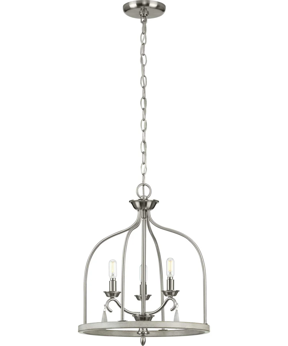 Vinings 3-Light Grey Washed Oak Foyer Pendant Light Brushed Nickel - Image 2