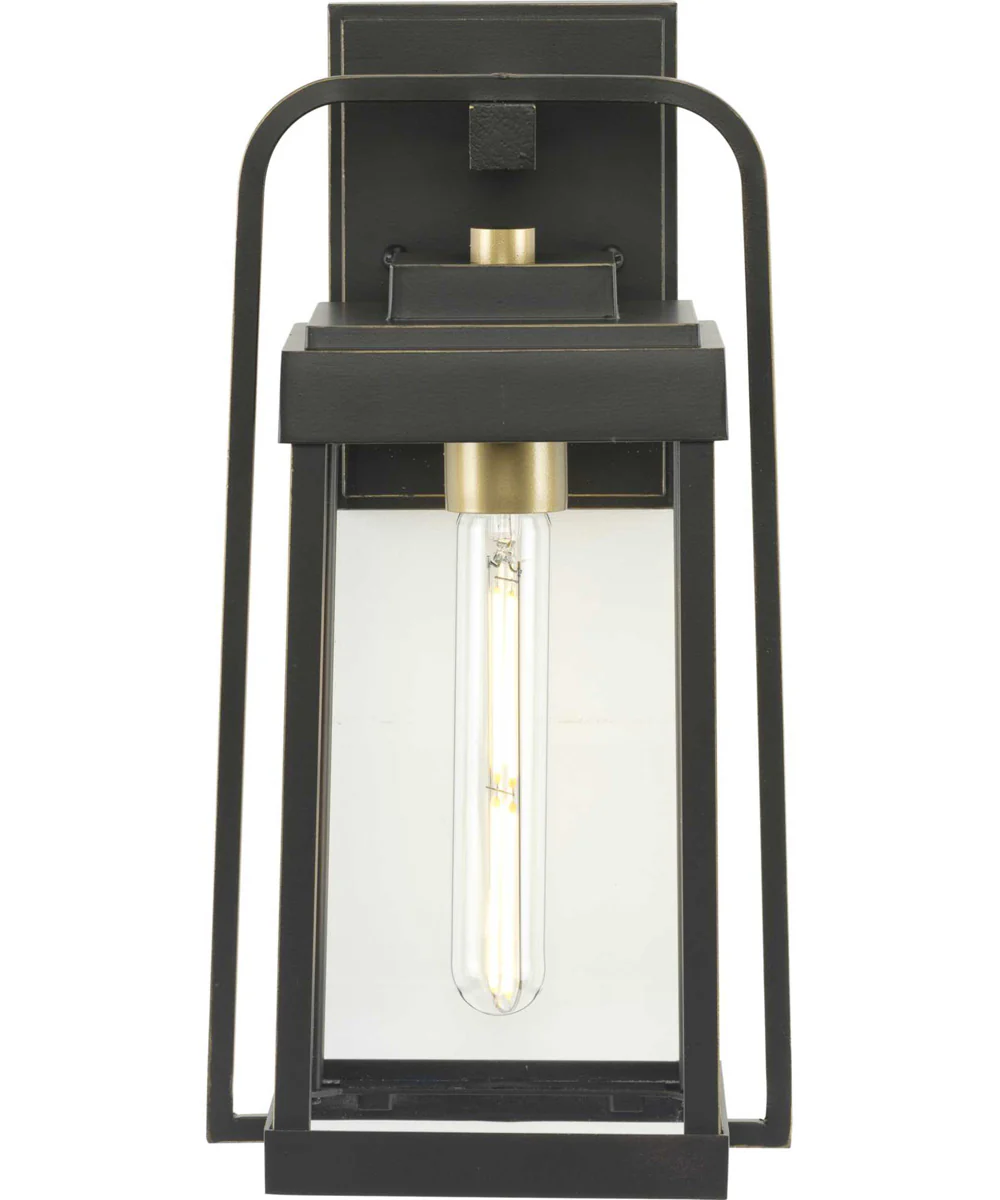 Walcott 1-Light with Brasstone Accents Clear Glass Transitional Outdoor Wall Lantern Light Antique Bronze - Image 3