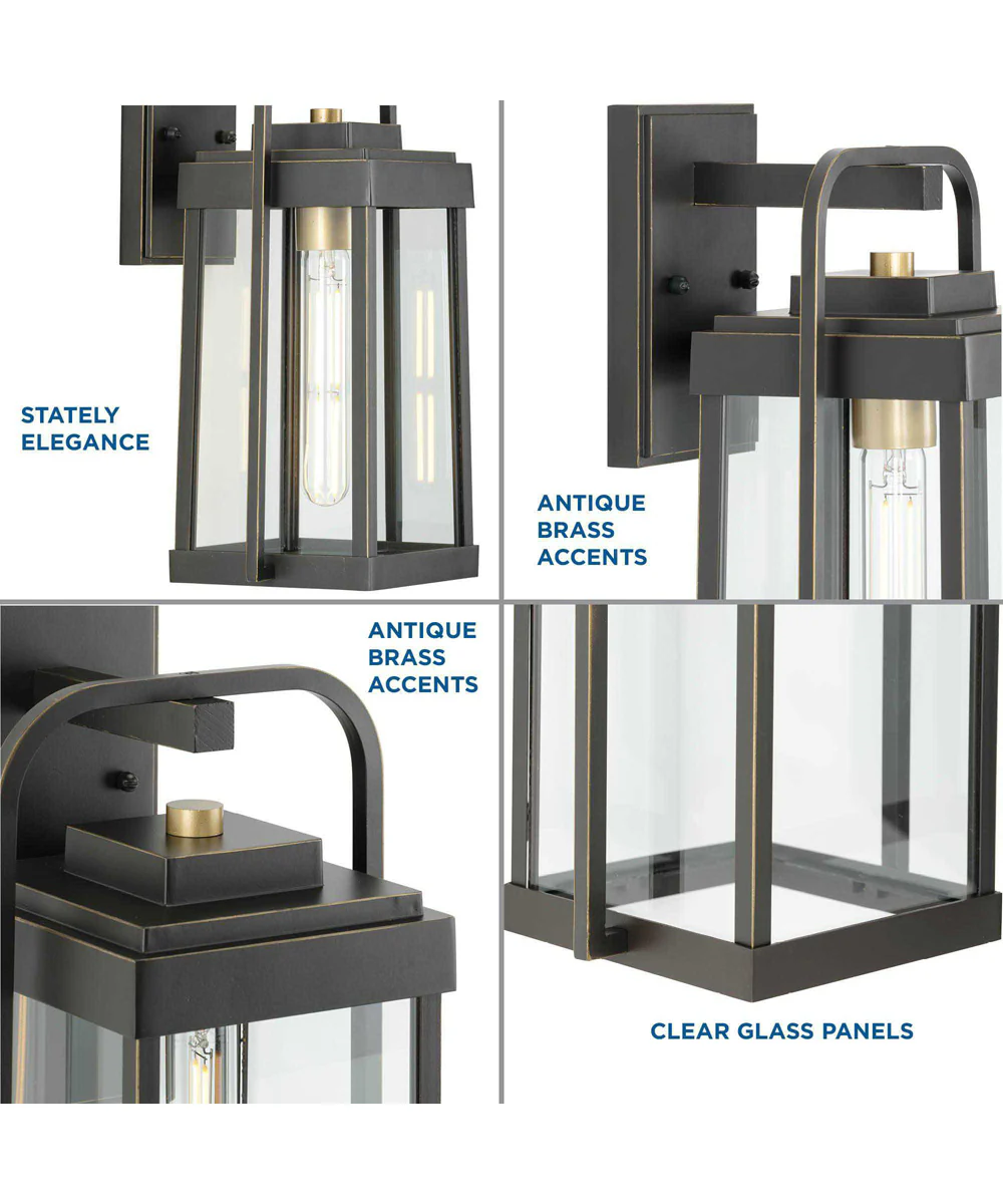 Walcott 1-Light with Brasstone Accents Clear Glass Transitional Outdoor Wall Lantern Light Antique Bronze - Image 4