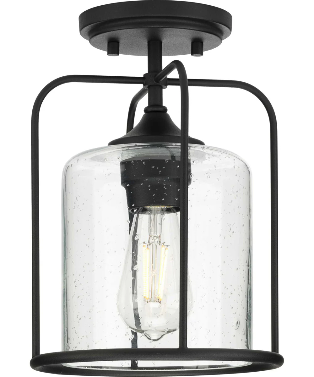 Watch Hill  1-Light Clear Seeded Glass Farmhouse Semi-Flush Light Textured Black - Image 4