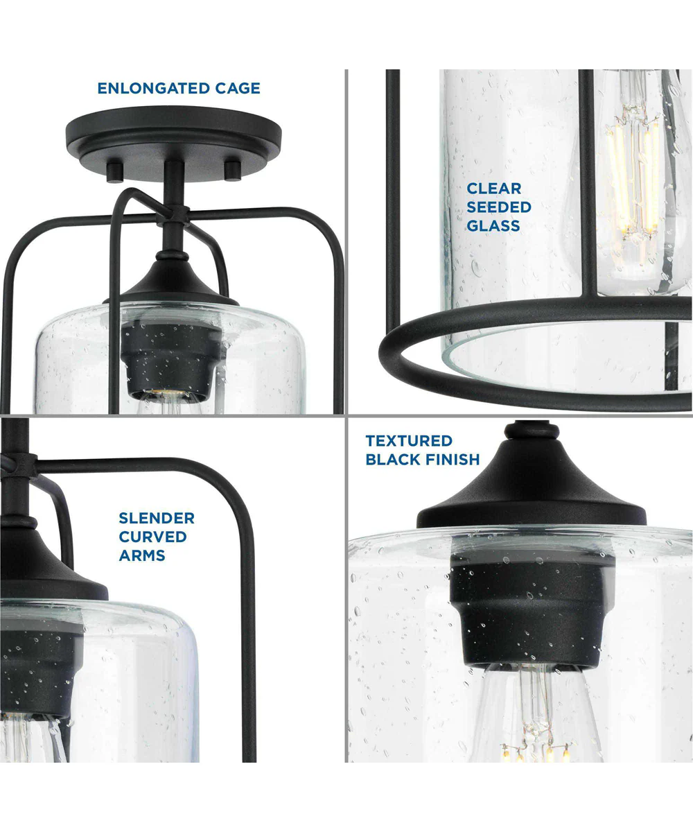 Watch Hill  1-Light Clear Seeded Glass Farmhouse Semi-Flush Light Textured Black - Image 5