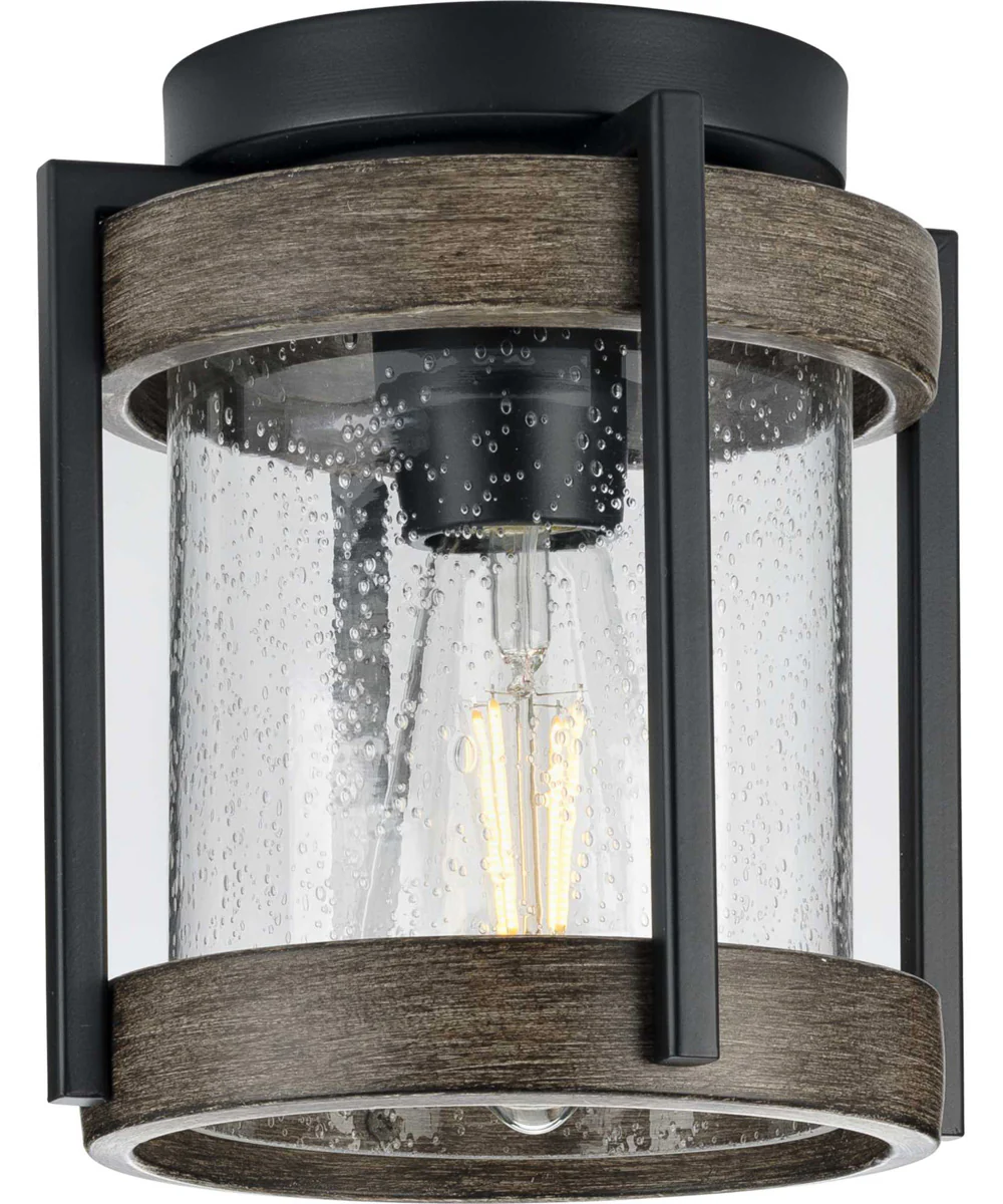 Whitmire 1-Light with Aged Oak Accents Clear Seeded Glass Farmhouse Outdoor Ceiling Mount Light Matte Black - Image 3