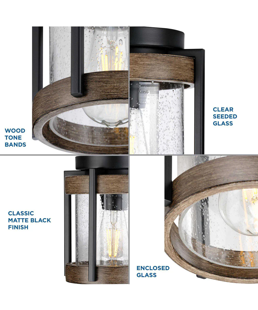 Whitmire 1-Light with Aged Oak Accents Clear Seeded Glass Farmhouse Outdoor Ceiling Mount Light Matte Black - Image 4