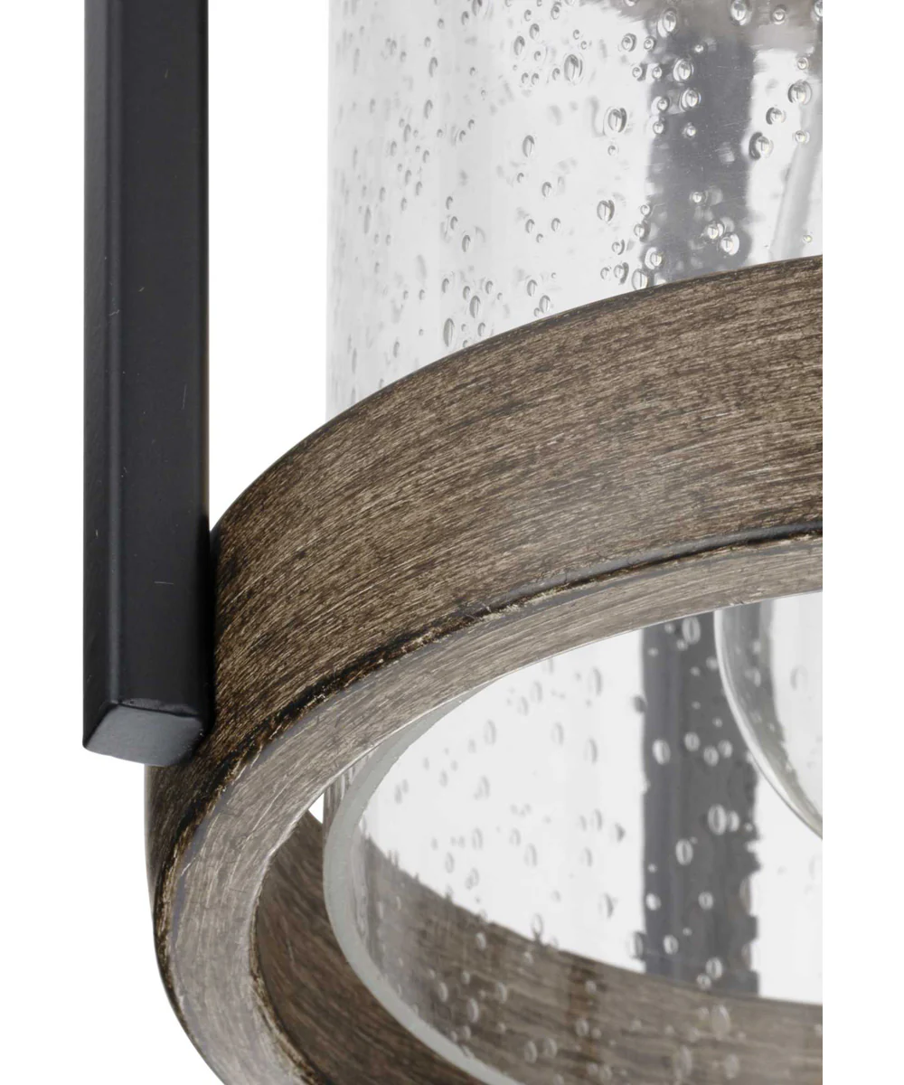 Whitmire 1-Light with Aged Oak Accents Clear Seeded Glass Farmhouse Outdoor Ceiling Mount Light Matte Black - Image 5
