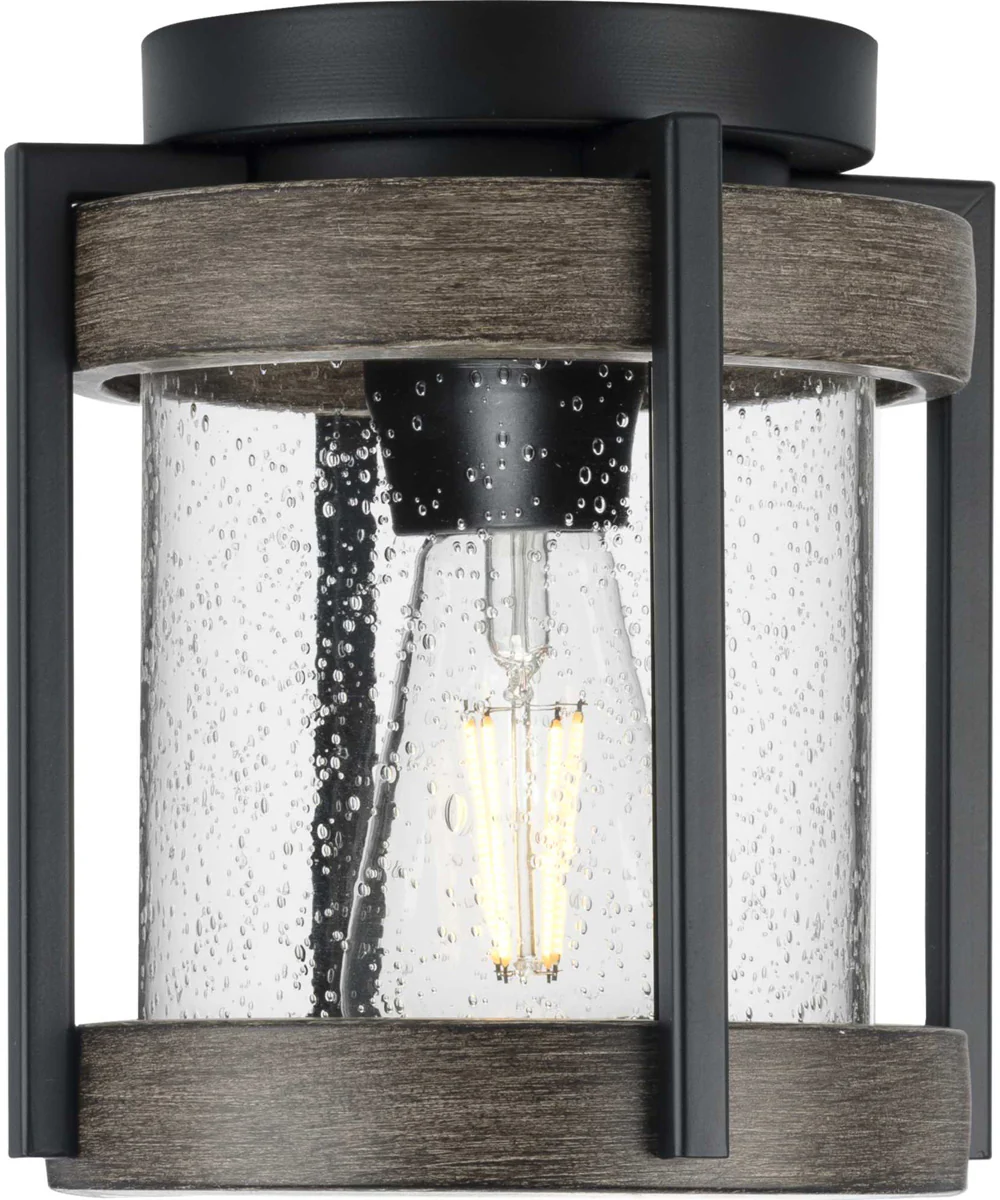 Whitmire 1-Light with Aged Oak Accents Clear Seeded Glass Farmhouse Outdoor Ceiling Mount Light Matte Black - Image 6
