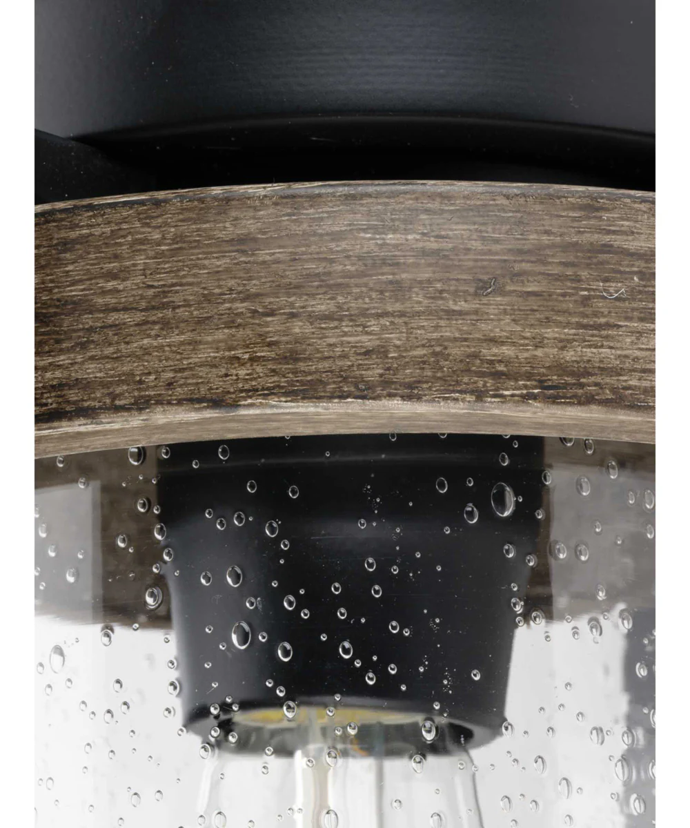 Whitmire 1-Light with Aged Oak Accents Clear Seeded Glass Farmhouse Outdoor Ceiling Mount Light Matte Black - Image 7