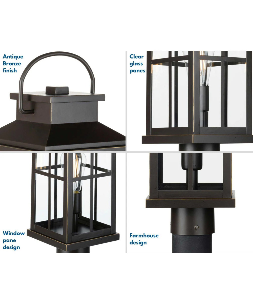 Williamston 1-Light Clear Glass Transitional Style Outdoor Post Lantern Antique Bronze - Image 3
