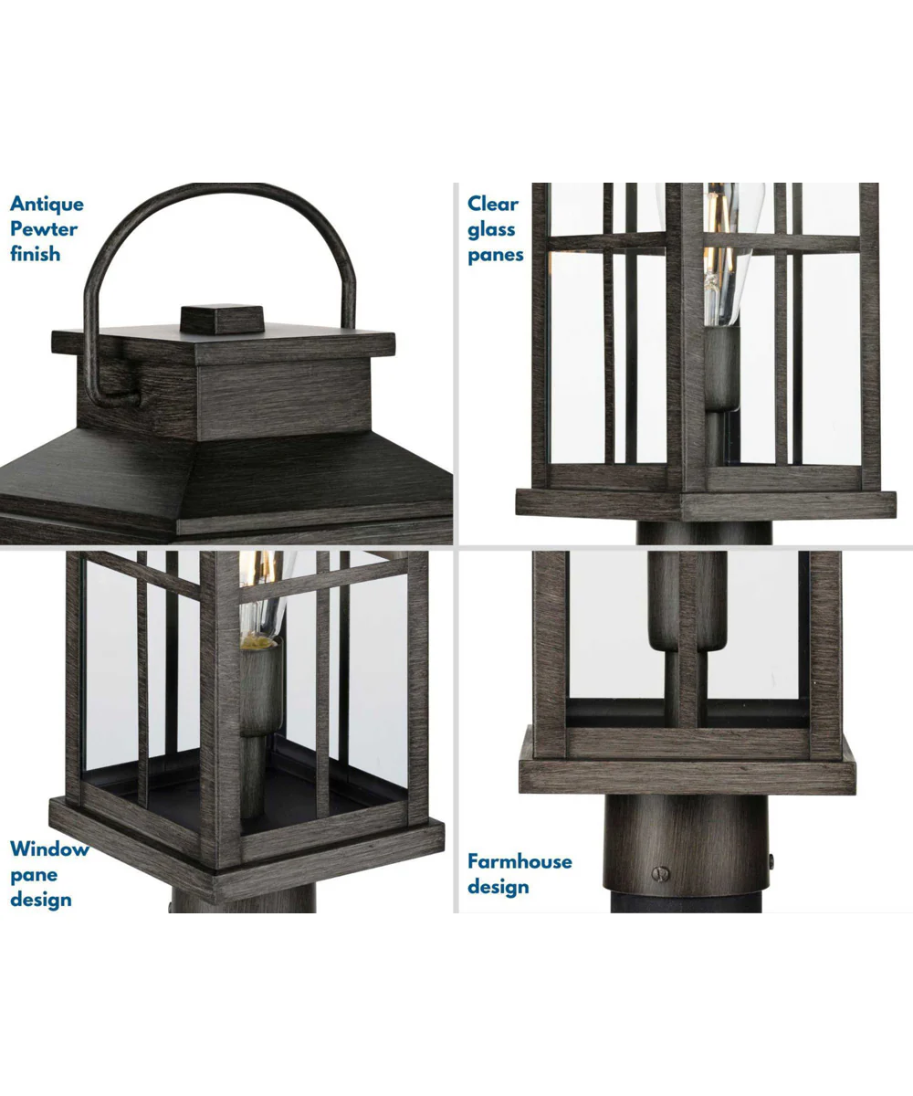 Williamston 1-Light Clear Glass Transitional Style Outdoor Post Lantern Antique Pewter - Image 3