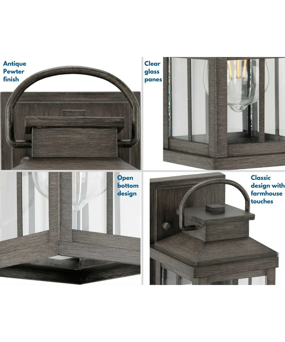 Williamston 1-Light Clear Glass Transitional Style Small Outdoor Wall Lantern Antique Pewter - Image 6