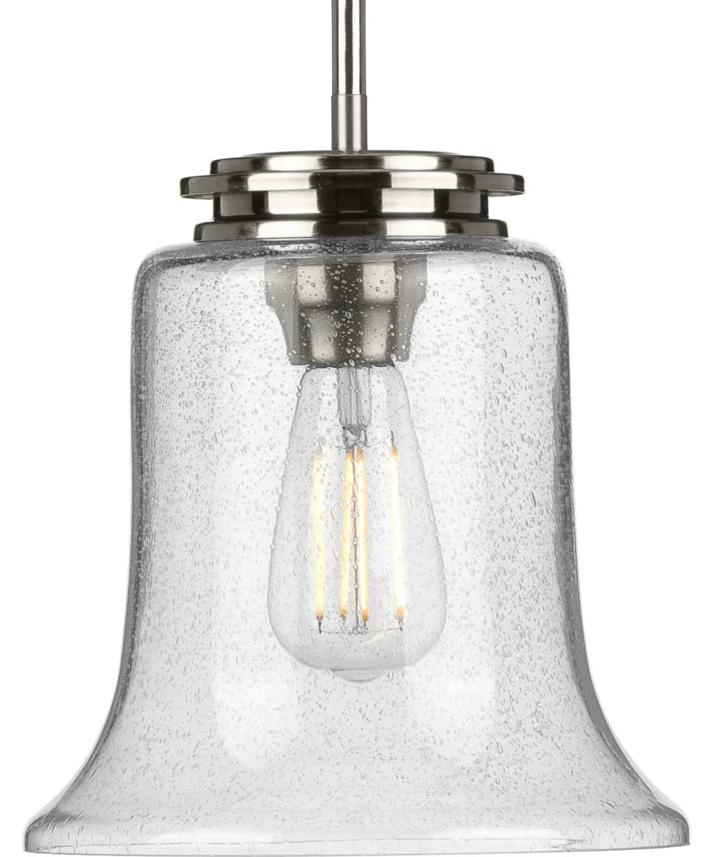 Winslett 1-Light Clear Seeded Glass Coastal Pendant Light Brushed Nickel