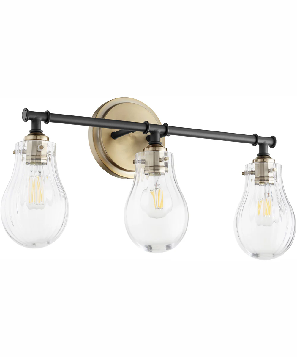 3-light Bath Vanity Light Textured Black w/ Aged Brass