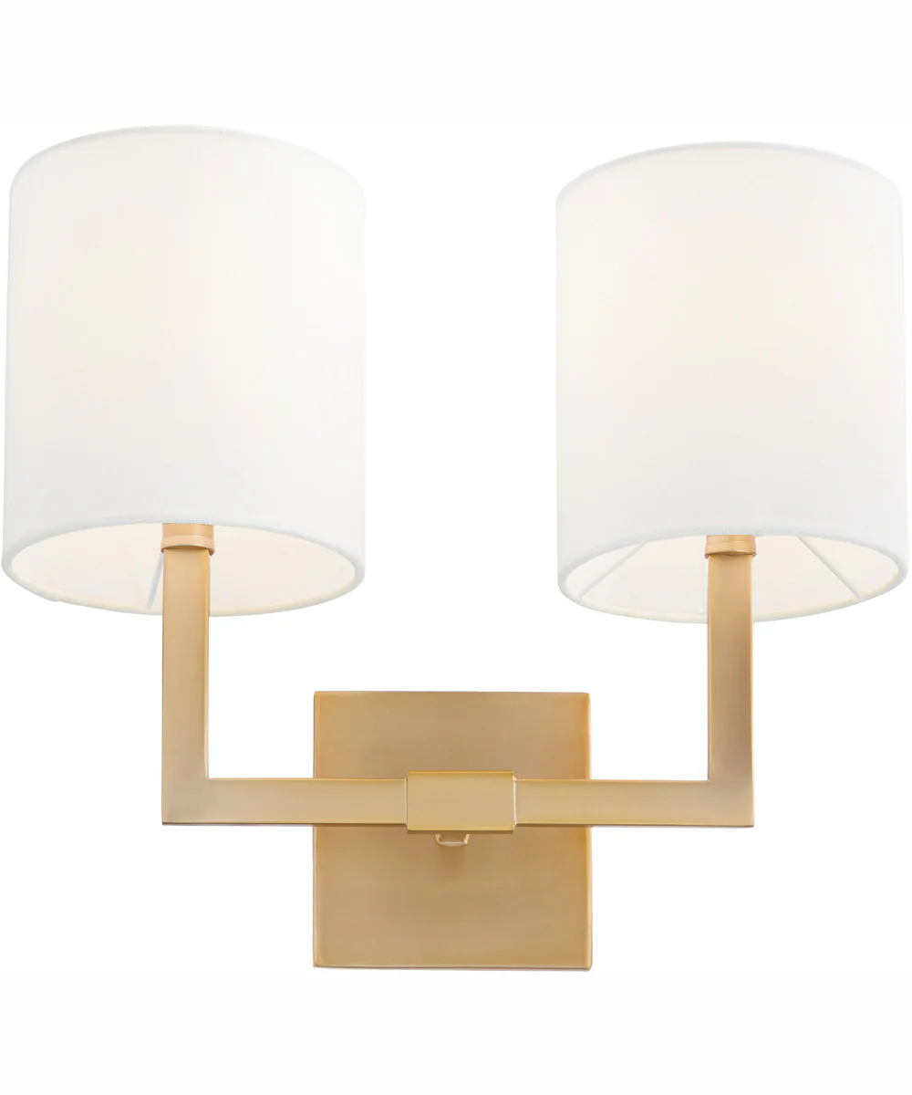BOLERO 2-light Wall Mount Light Fixture Aged Brass w/ White Linen - Image 2