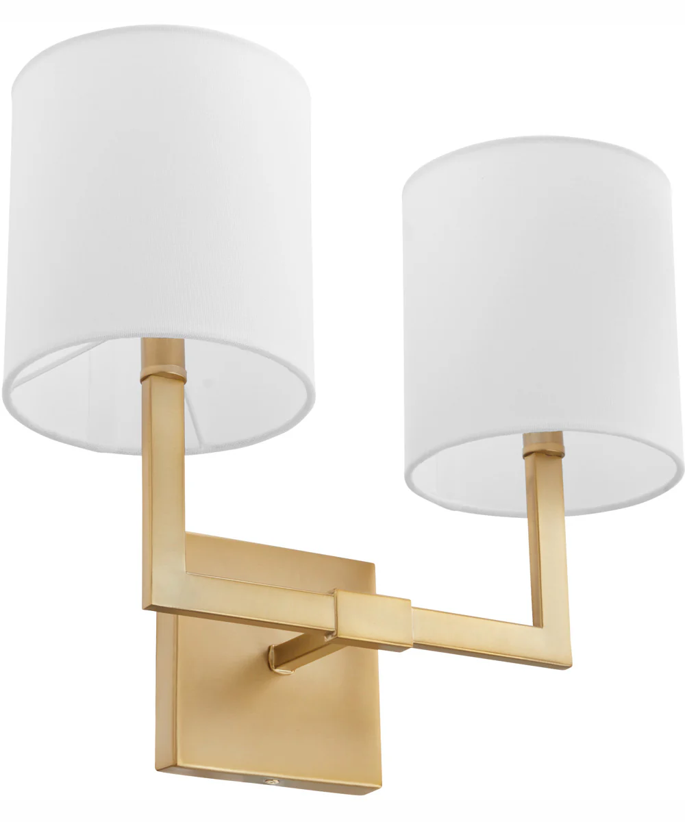BOLERO 2-light Wall Mount Light Fixture Aged Brass w/ White Linen - Image 3