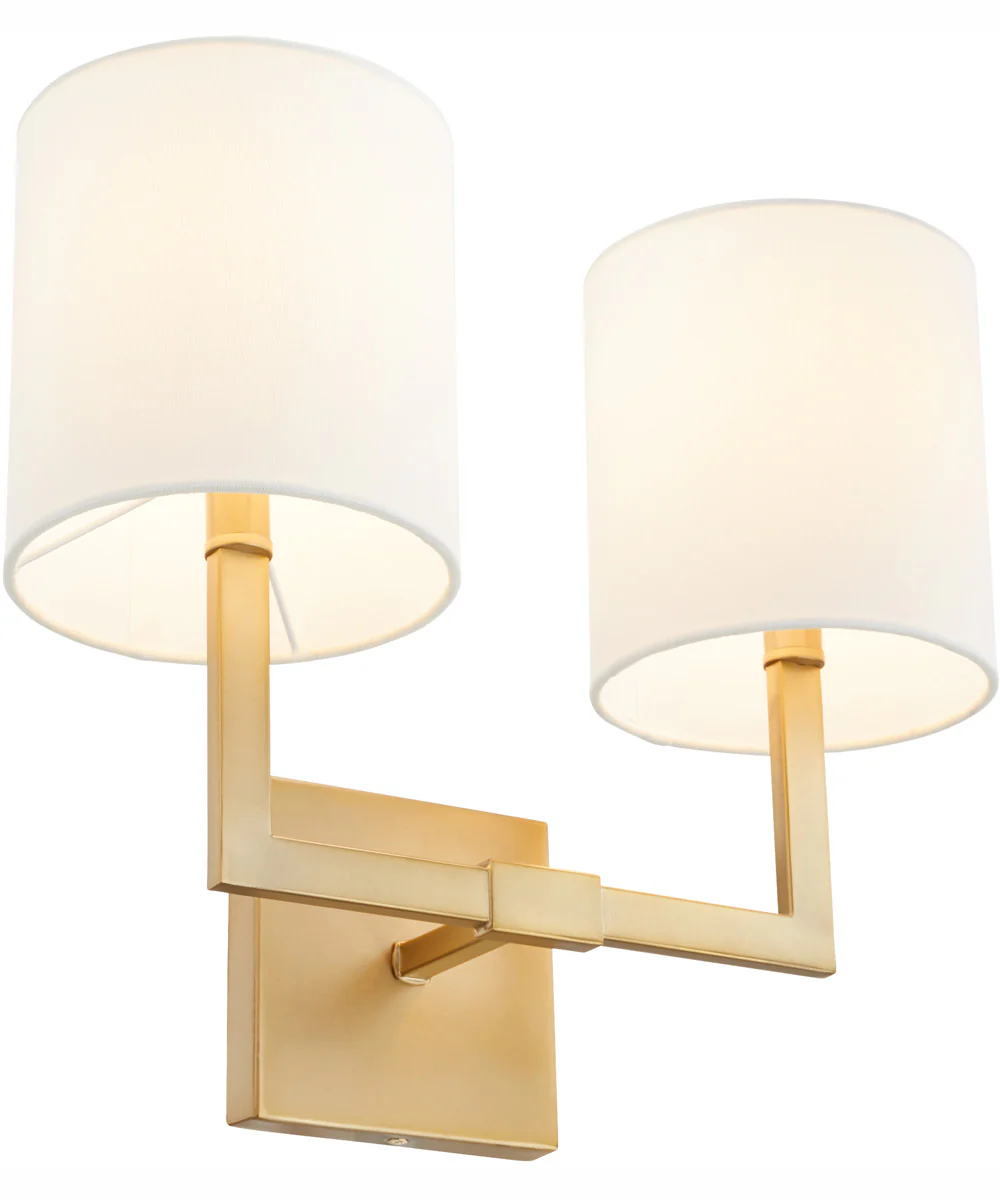 BOLERO 2-light Wall Mount Light Fixture Aged Brass w/ White Linen - Image 4