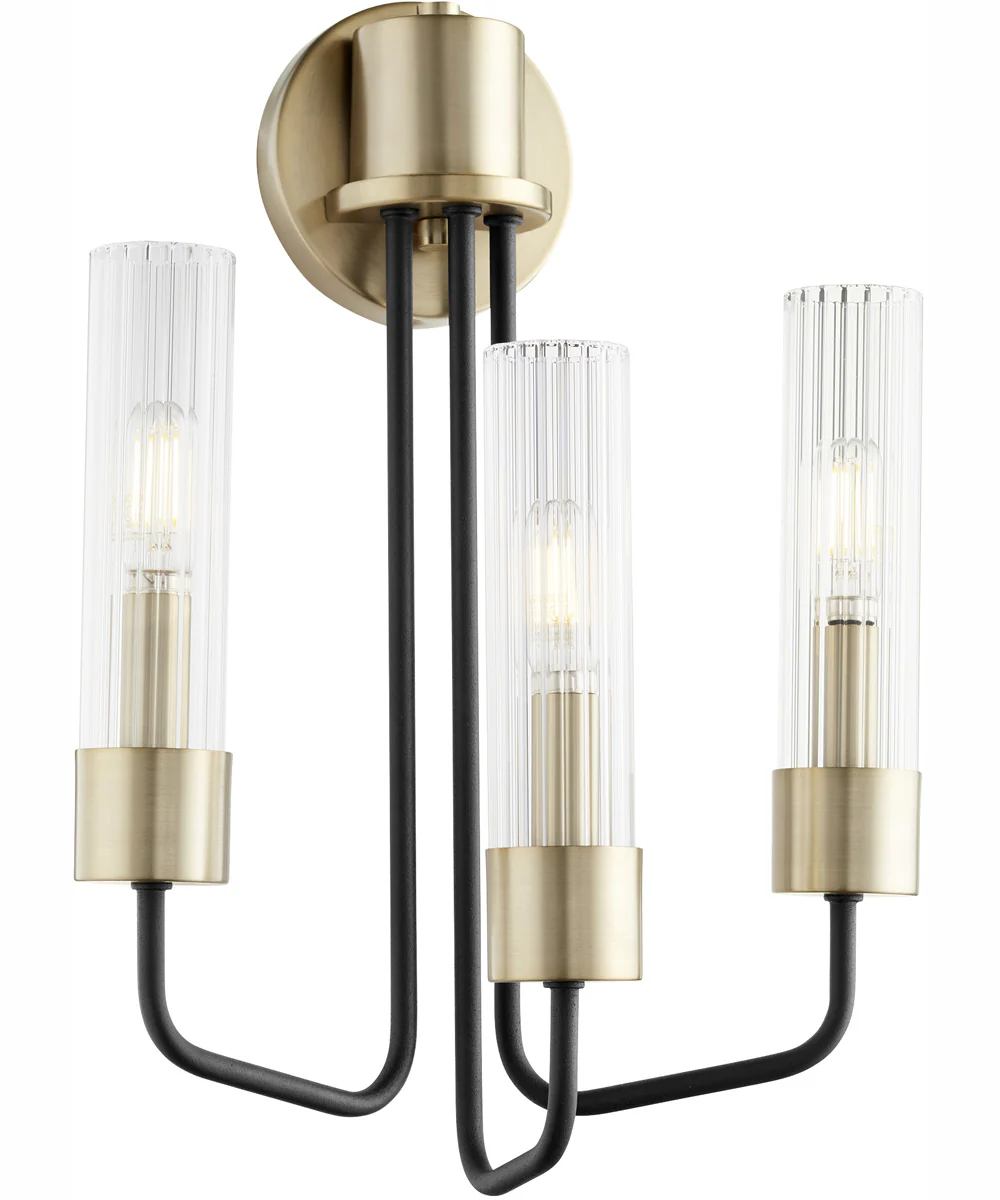 Helix 3-light Wall Mount Light Fixture Textured Black w/ Aged Brass - Image 3