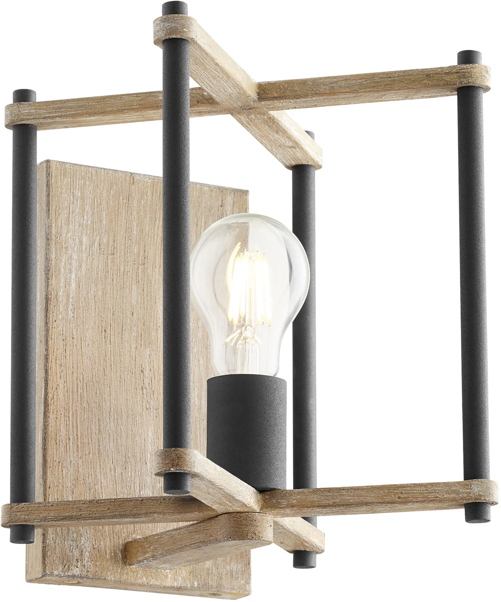 Silva 1-light Wall Mount Light Fixture Textured Black w/ Weathered Oak Finish - Image 3
