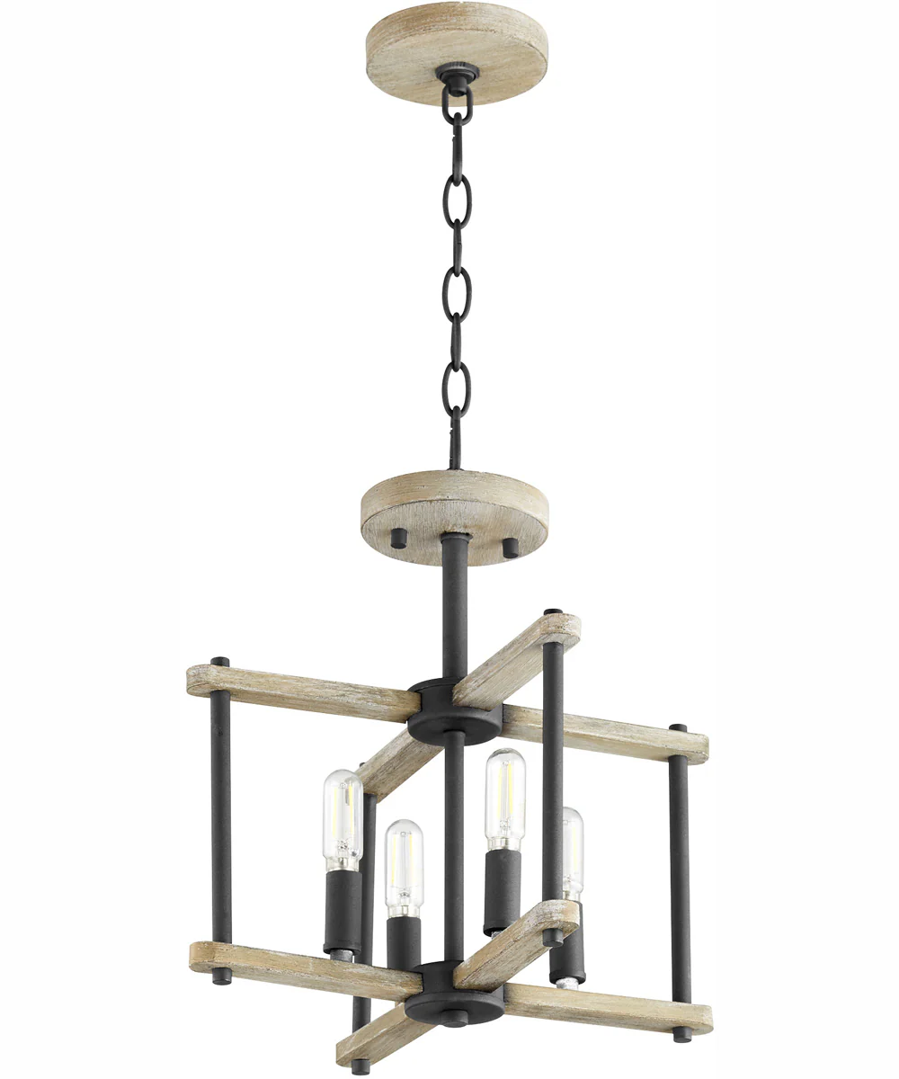 Silva 4-light Dual Mount Light Fixture Textured Black w/ Weathered Oak Finish