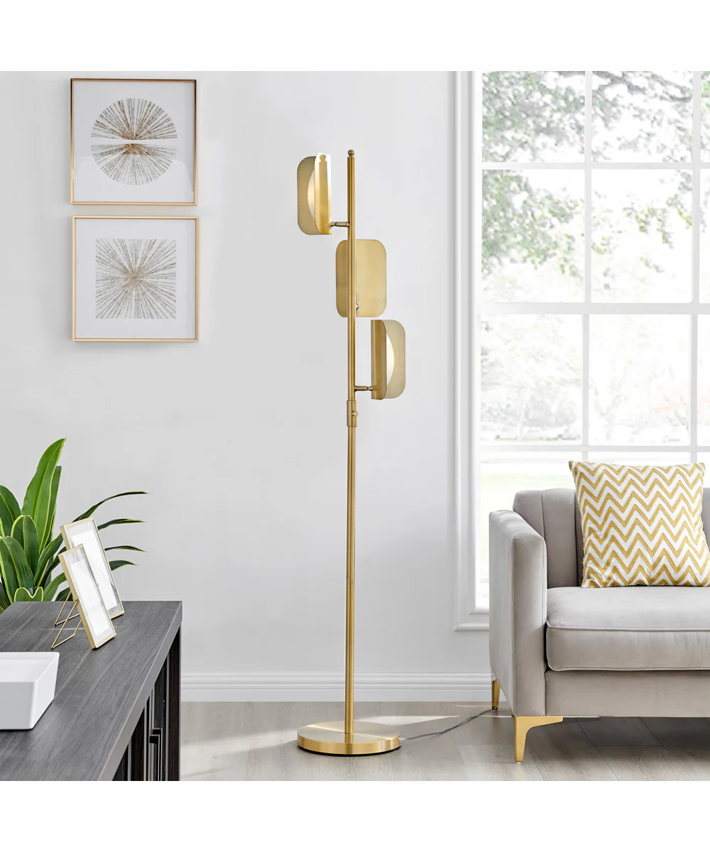 Qwin 3-Light Led 3-Light Floor Lamp Antique Brass/White Acrylic Shade - Image 3
