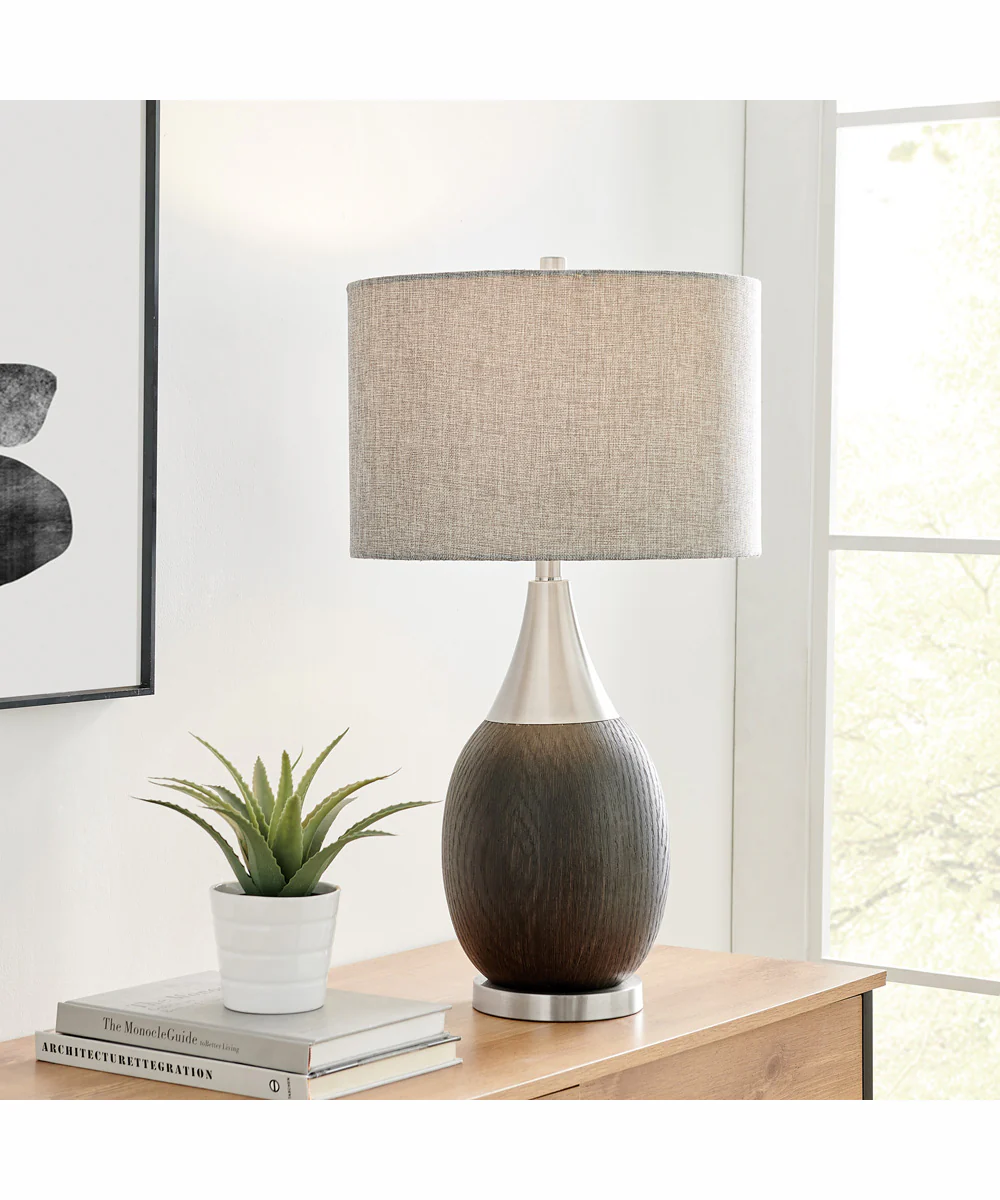 Ramona 1-Light Table Lamp D.Walnut Finished/Grey Fabric Shade - Image 3