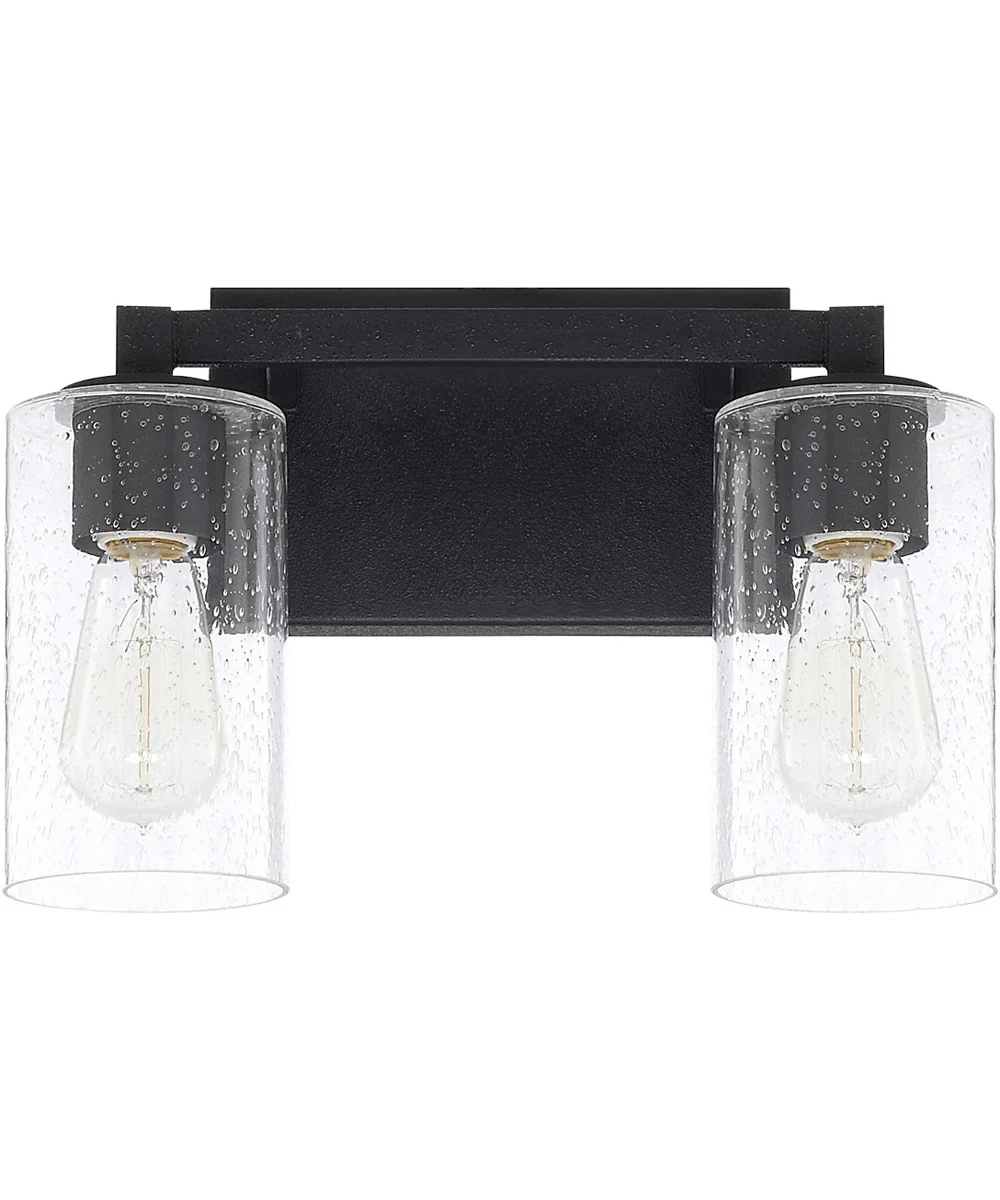 Ravenwood 2-Light Vanity In Black Iron With Clear Seeded Glass
