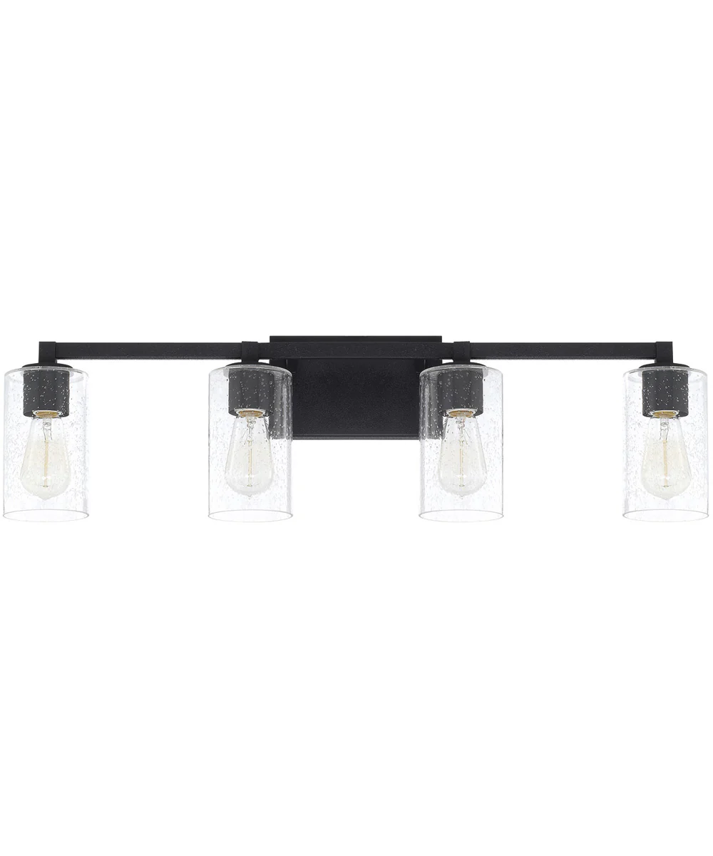 Ravenwood 4-Light Vanity In Black Iron With Clear Seeded Glass