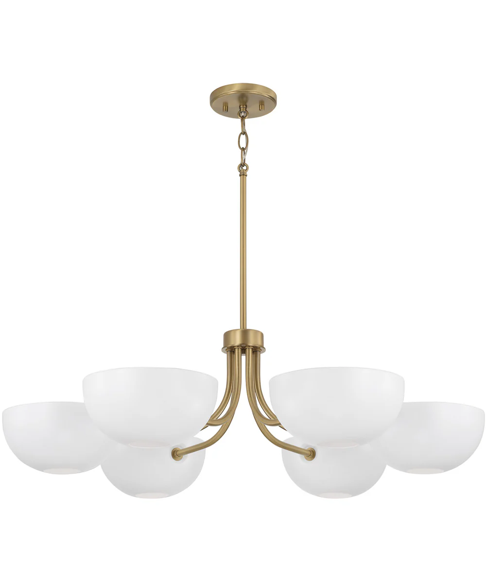 Reece 6-Light Chandelier Aged Brass and White