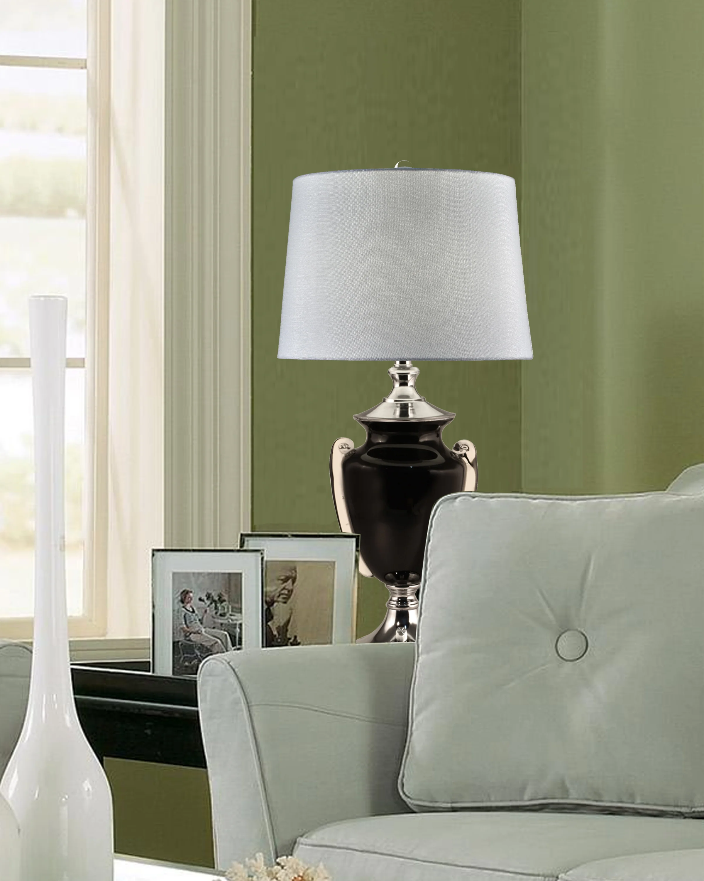 Regis 31 Inch Tall Hand Blown Art Glass Table Lamp With Fabric Shade