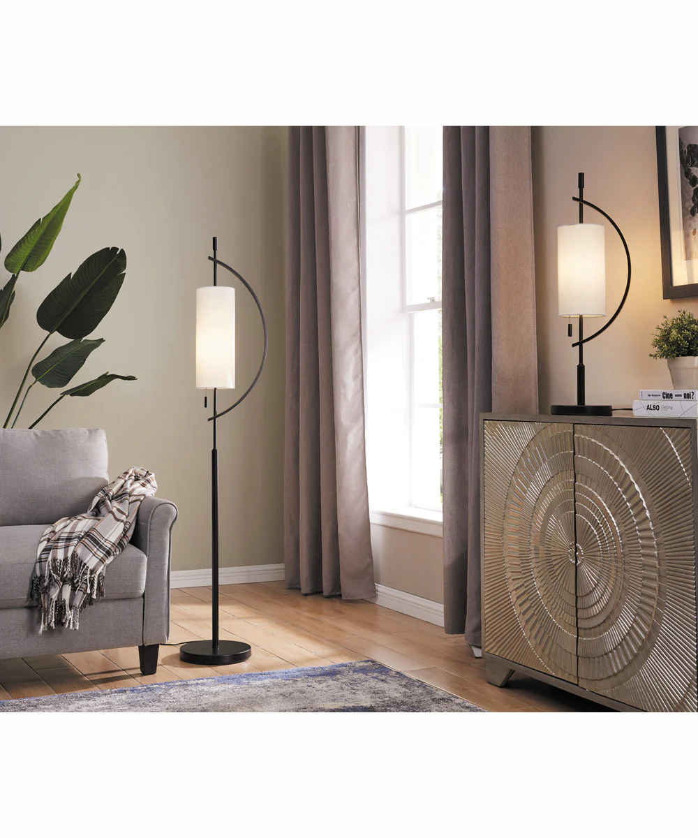 Renessa 1-Light Floor Lamp Black/Off-White Fabric Shade - Image 3