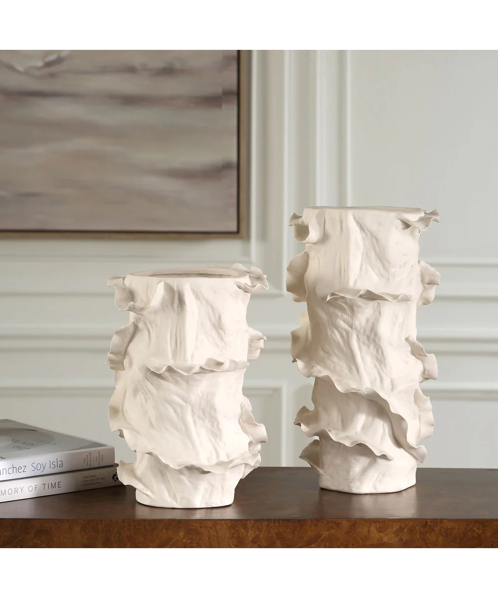 Ripple Crest White Vases Set of 2 - Image 3