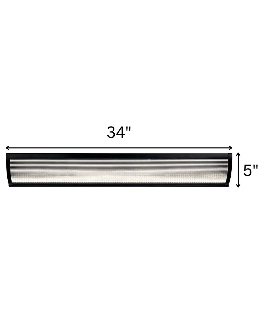 Roone 34"W 1-Light LED Vanity Bath Light Matte Black Finish, Clear Ribbed Shade by Kichler - Image 3