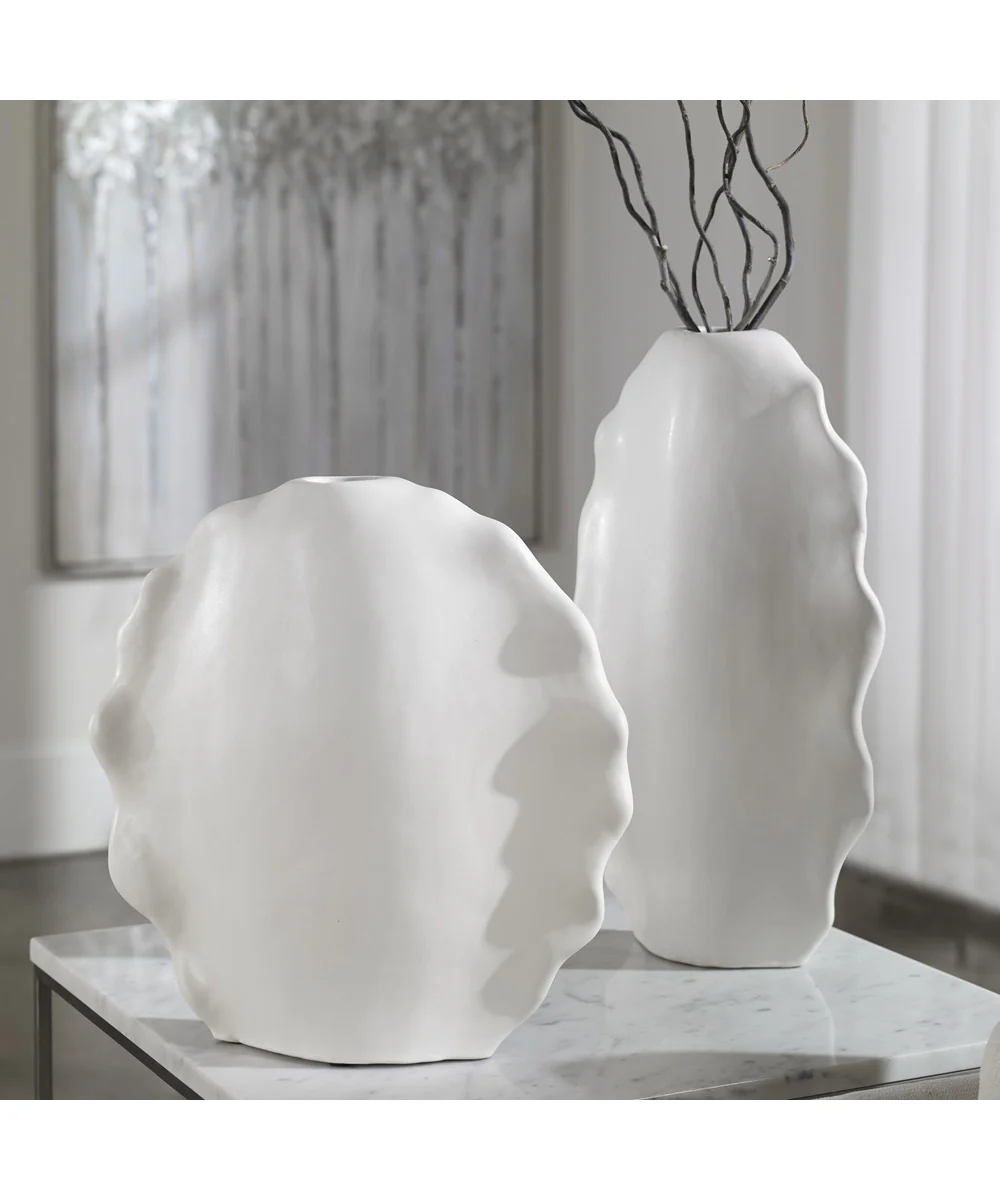 Ruffled Feathers Modern White Vases, Set of 2 - Image 2