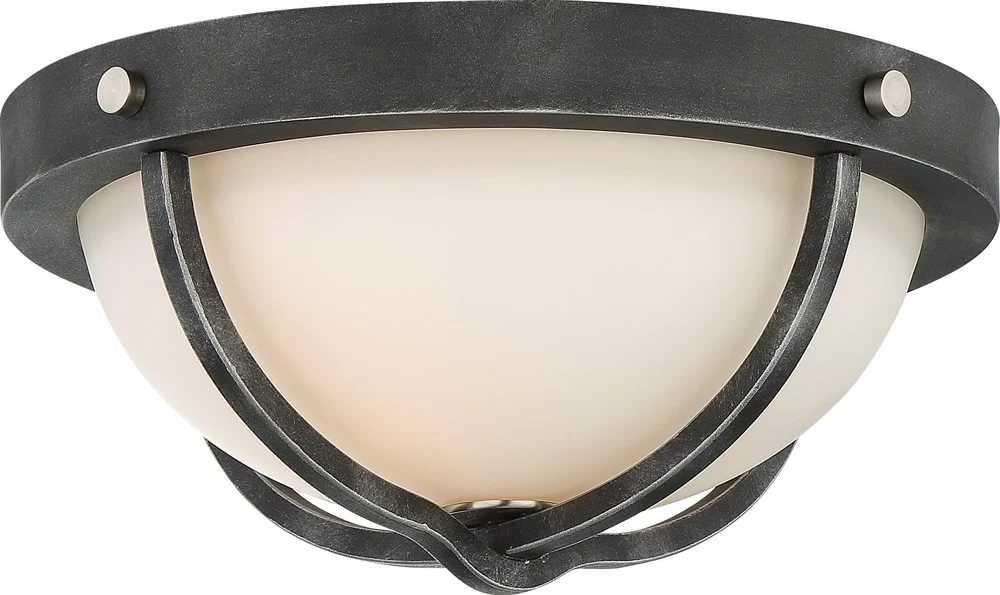 15"W Sherwood 2-Light Close-to-Ceiling Iron Black / Brushed Nickel Accents