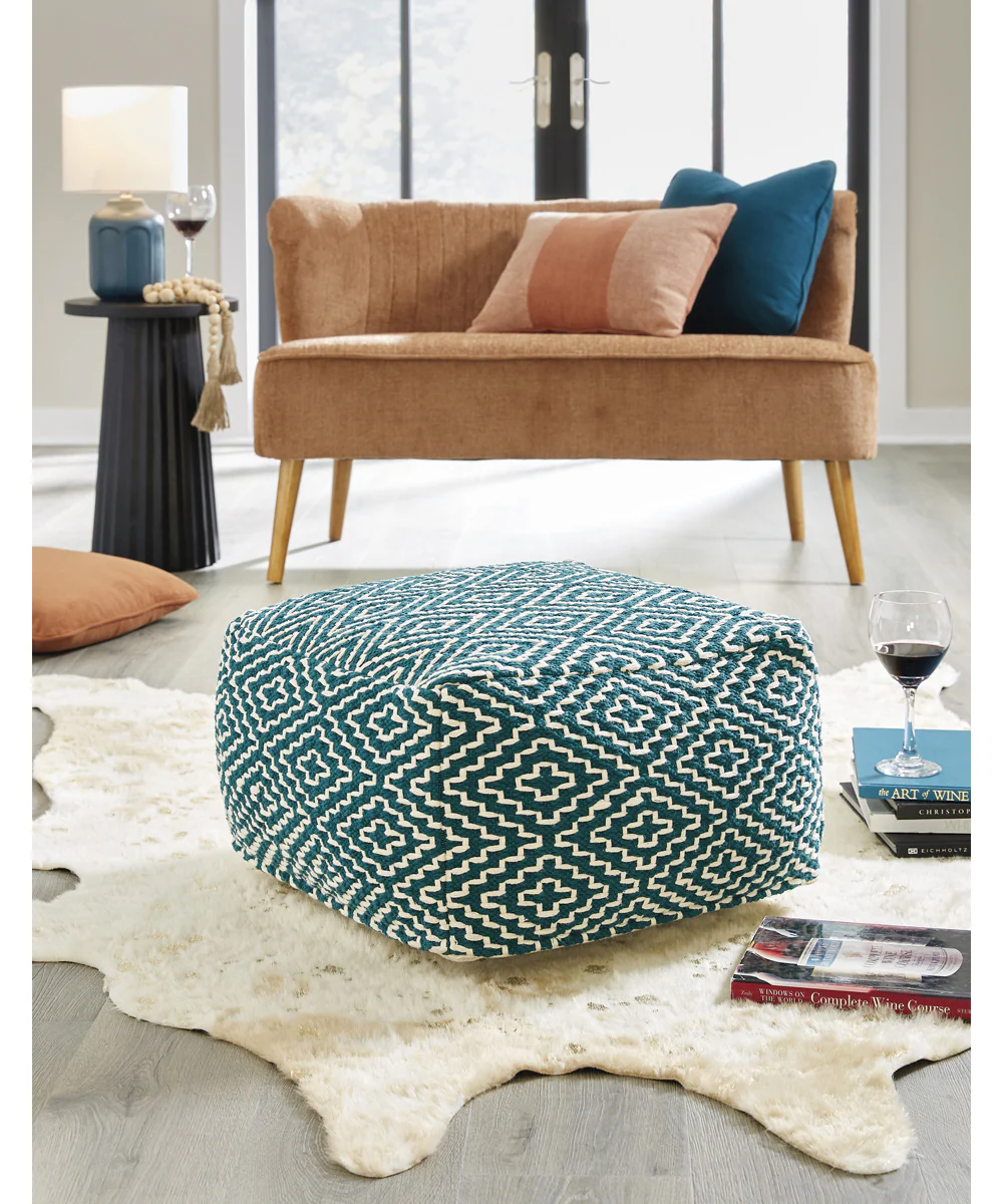 Brynnsen Pouf Teal/Ivory - Image 2