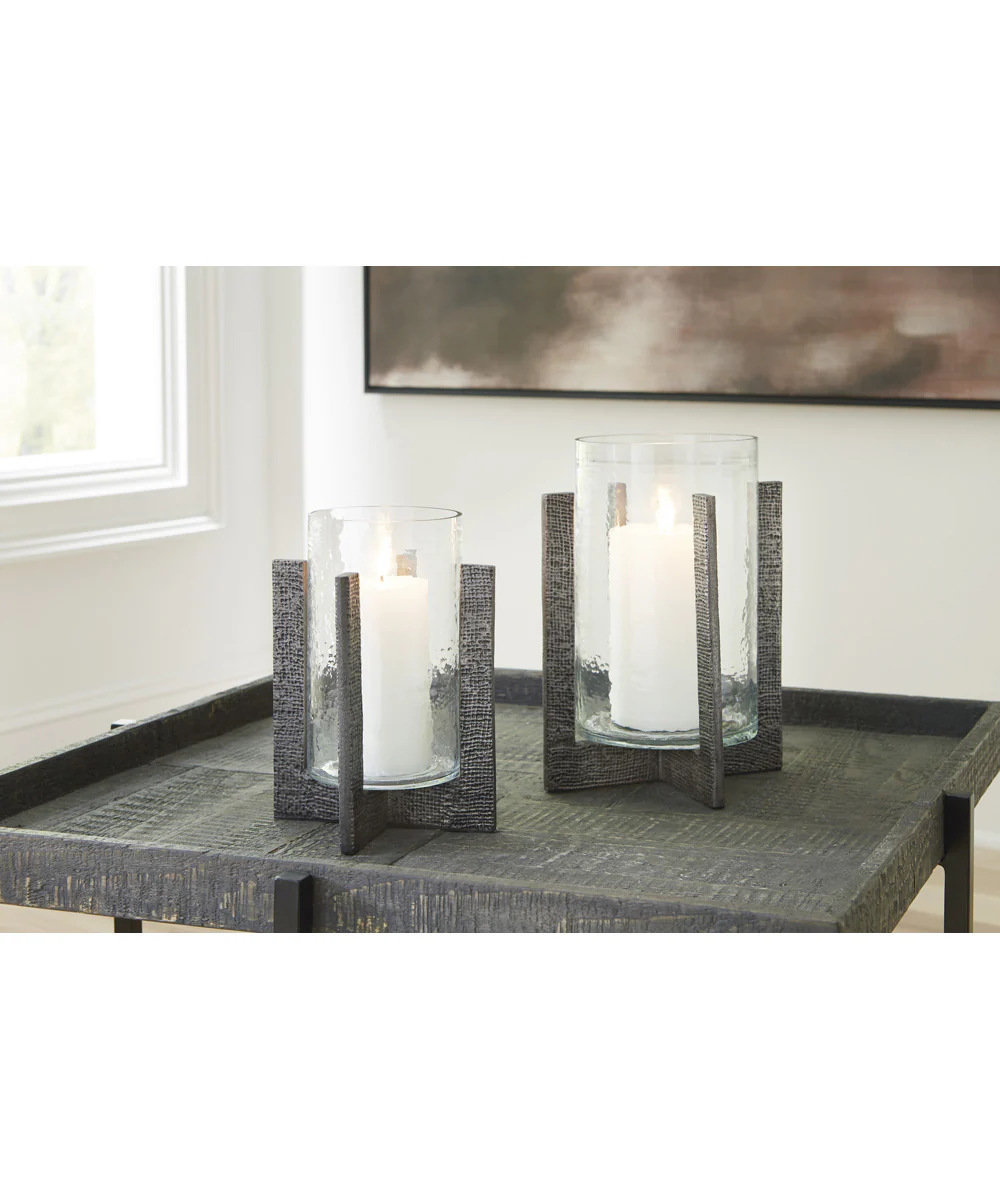 Garekton Candle Holder Set Set of 2 Clear/Pewter - Image 2