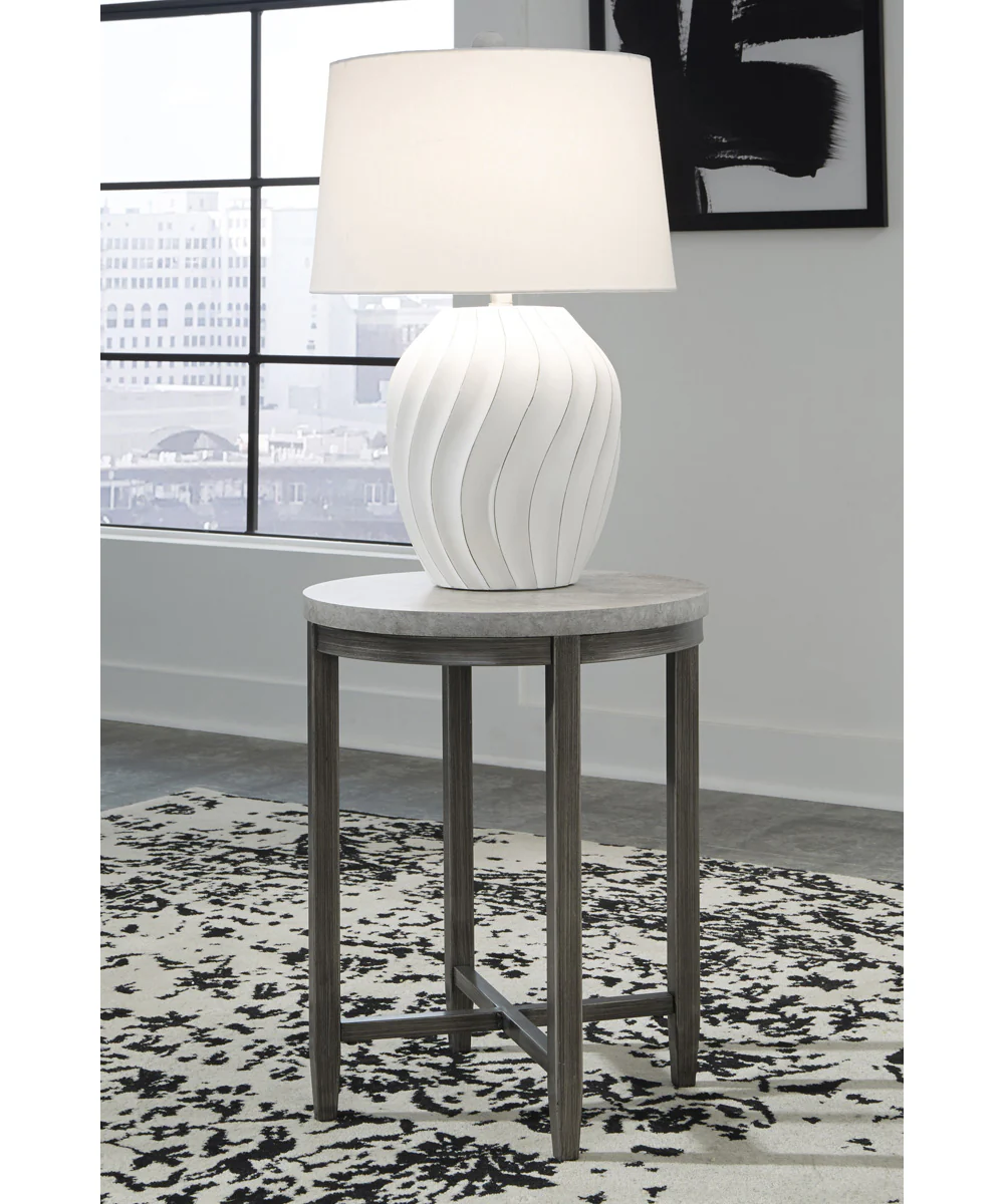 Shybourne Round End Table Gray/Aged Bronze