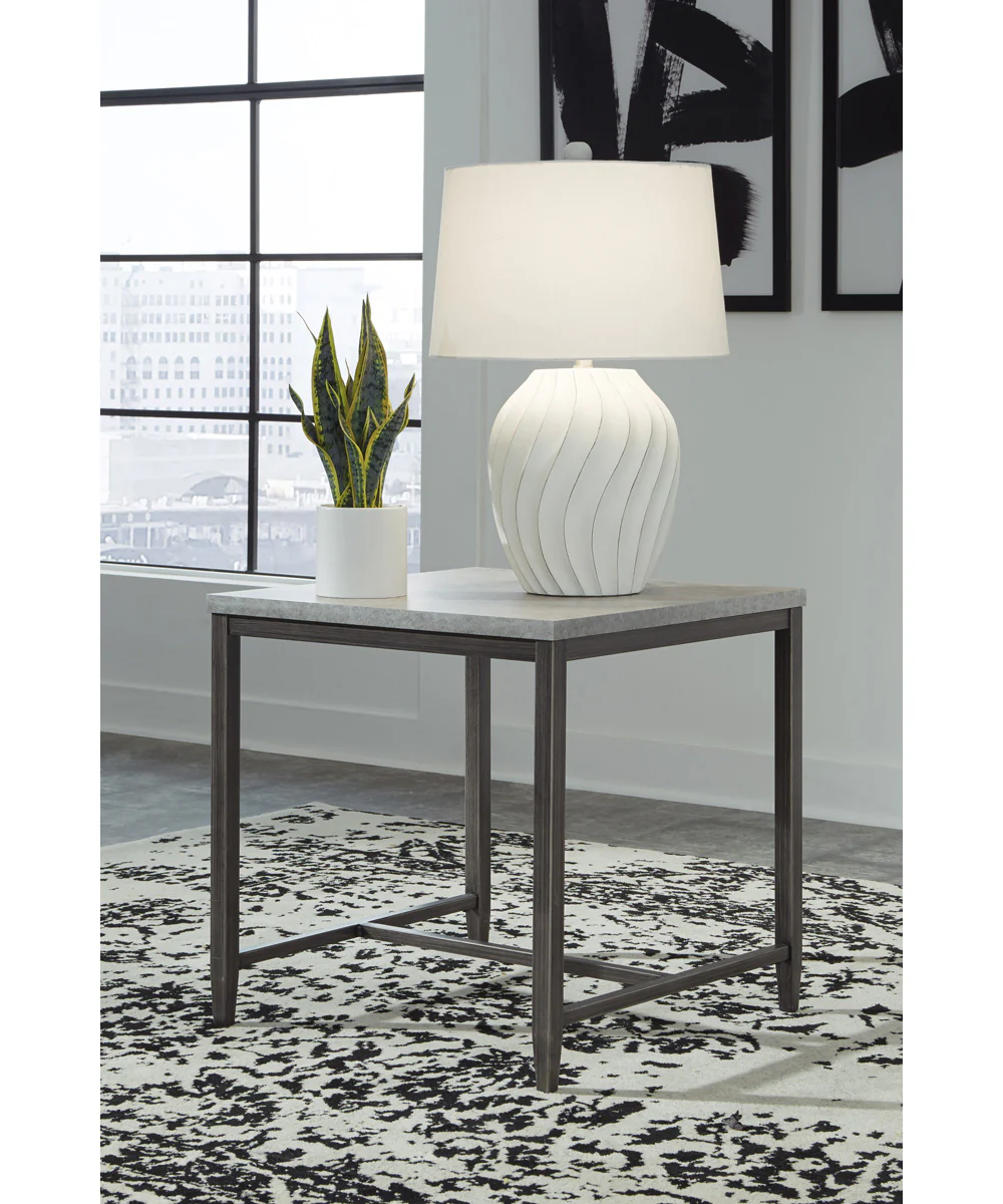 Shybourne Square End Table Gray/Aged Bronze
