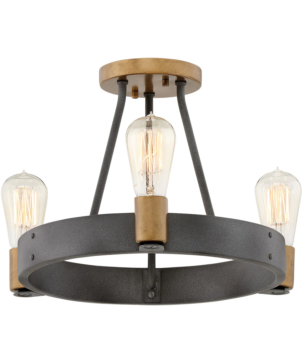 Silas 3-Light Small Semi-Flush Mount in Aged Zinc