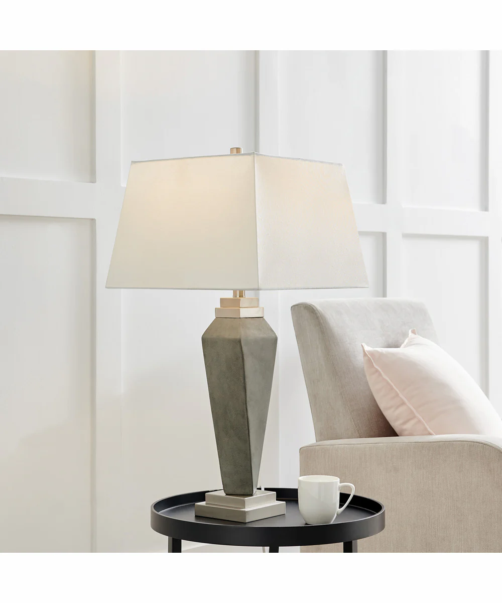 Silvino 1-Light Table Lamp Brushed Nickel/Dark Grey Poly/White Linen Shade - Image 3