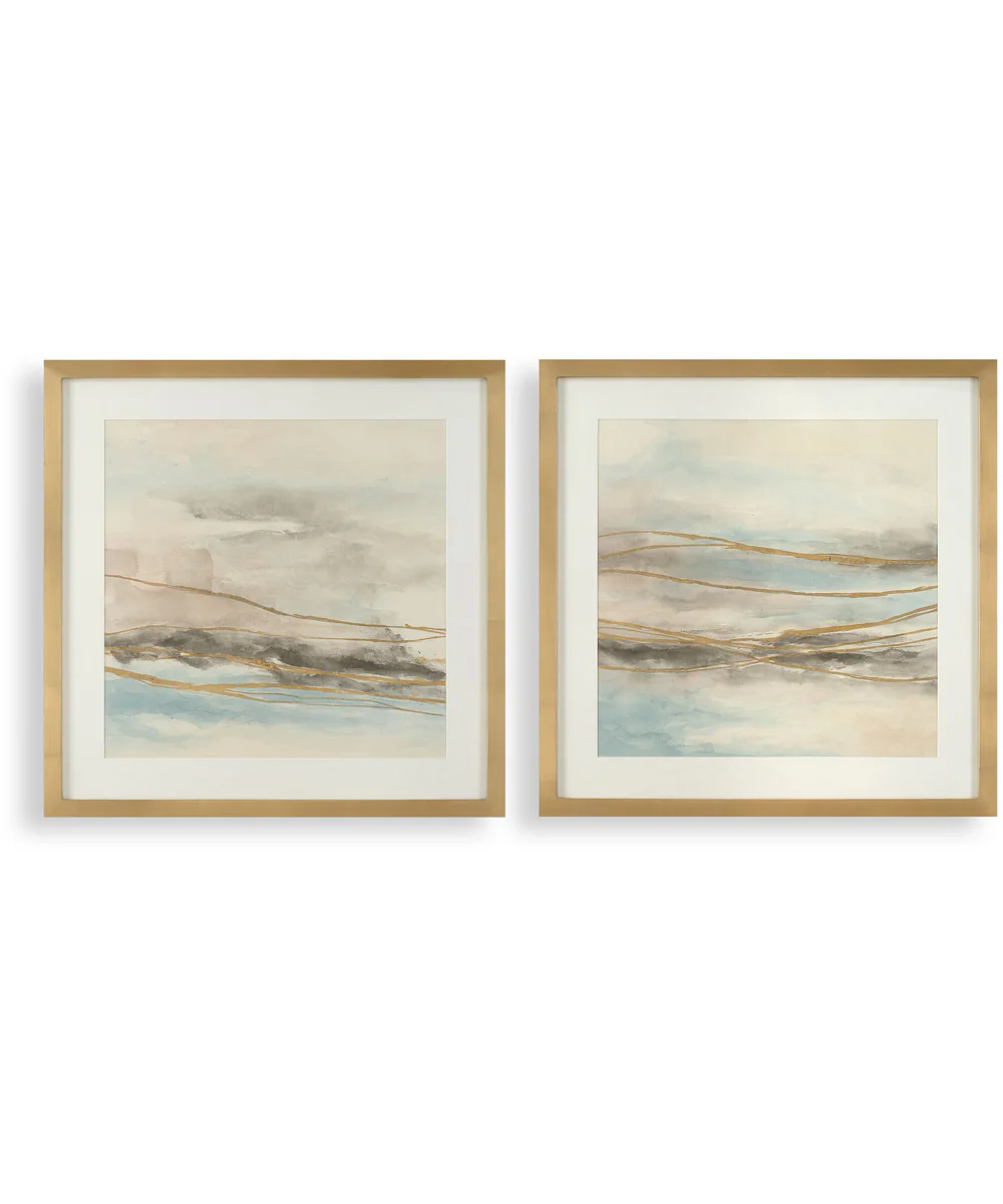 So Golden Abstract Landscape Prints Set of 2