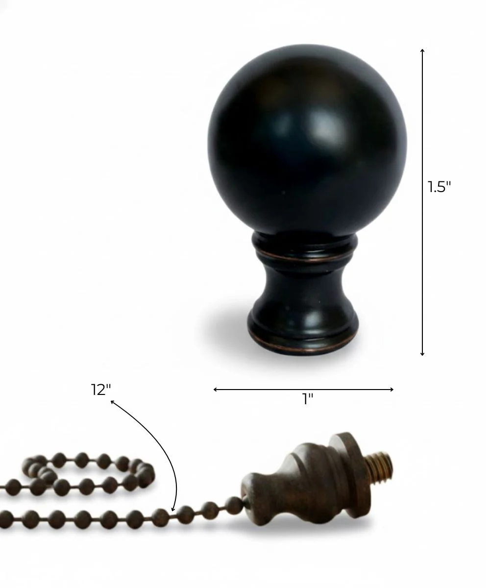 Solid Sphere Ceiling Fan Pull, 1.5"h with 12" Oil Rubbed Bronze Chain - Image 3