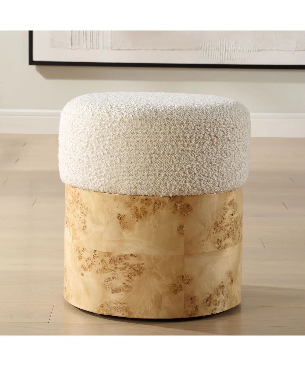 Swirls Poplar Ivory Ottoman - Image 2