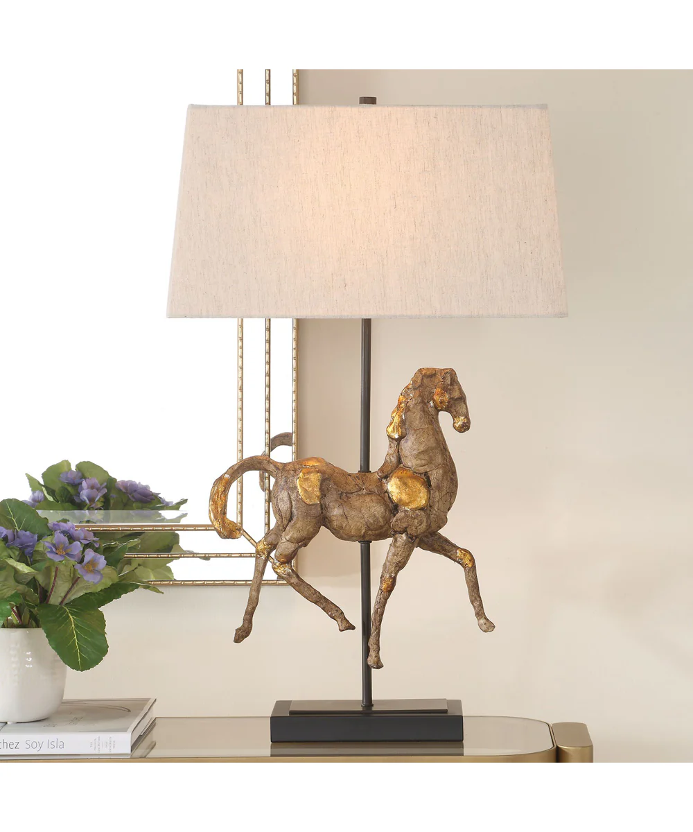 Table Lamp with Black Base and Aged Brown with Gold Accents - Image 2