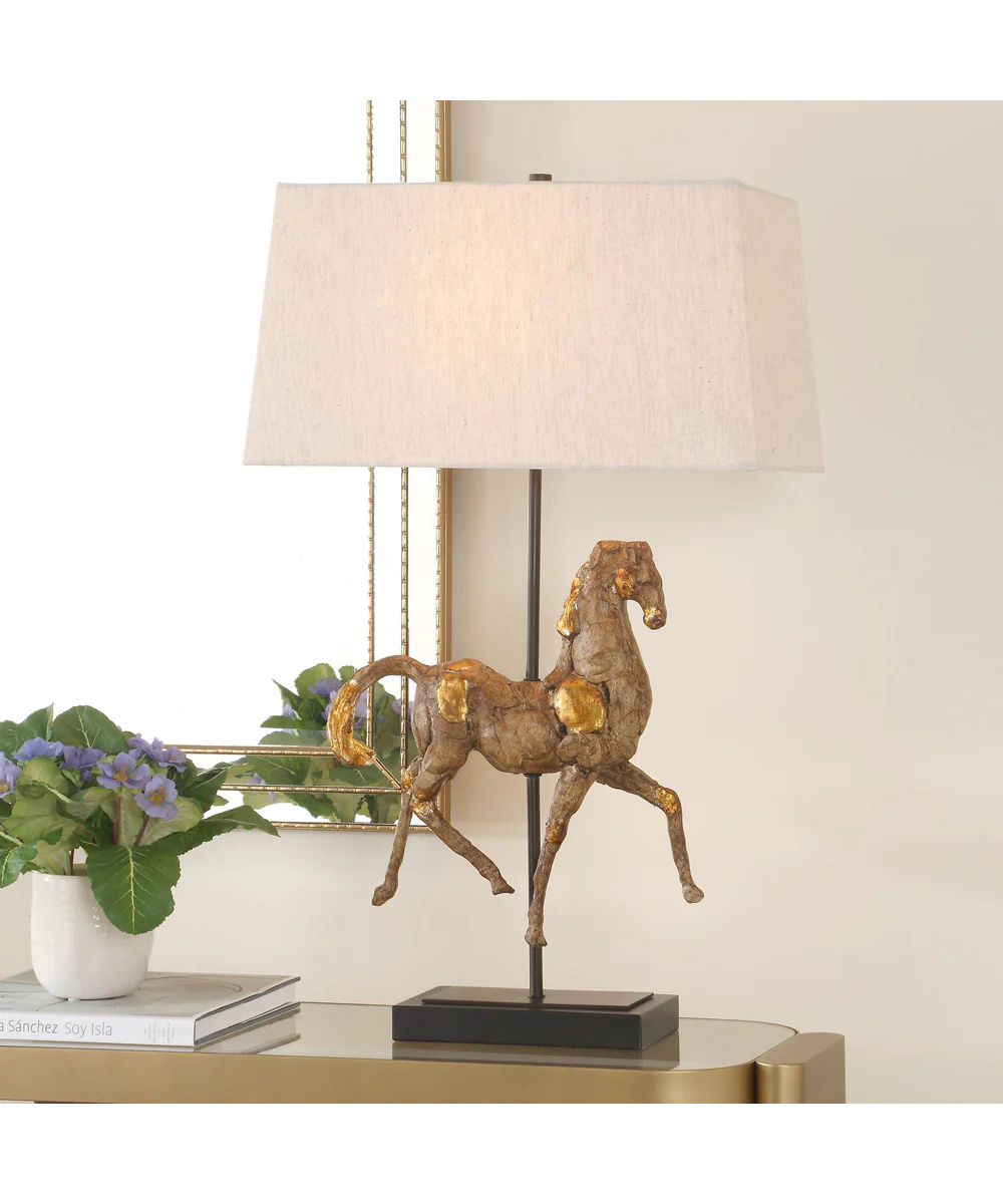 Table Lamp with Black Base and Aged Brown with Gold Accents - Image 3