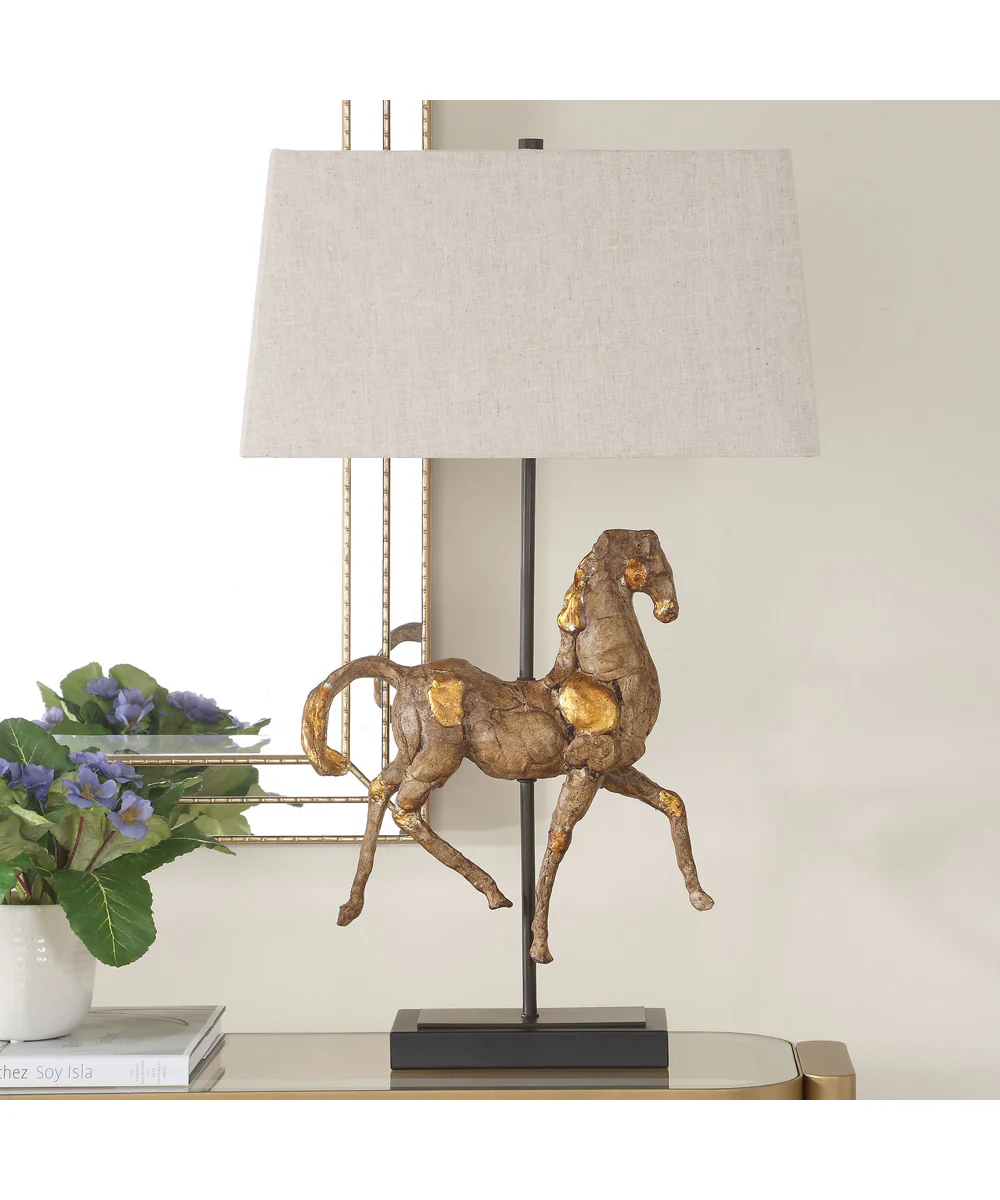 Table Lamp with Black Base and Aged Brown with Gold Accents - Image 4