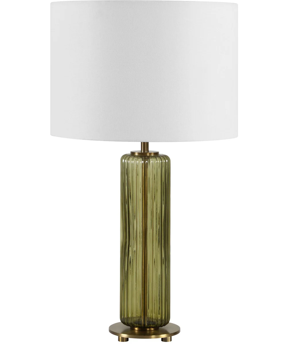 Table Lamp with Transparent Olive Green Glsas and Brass Plated Accents - Image 6