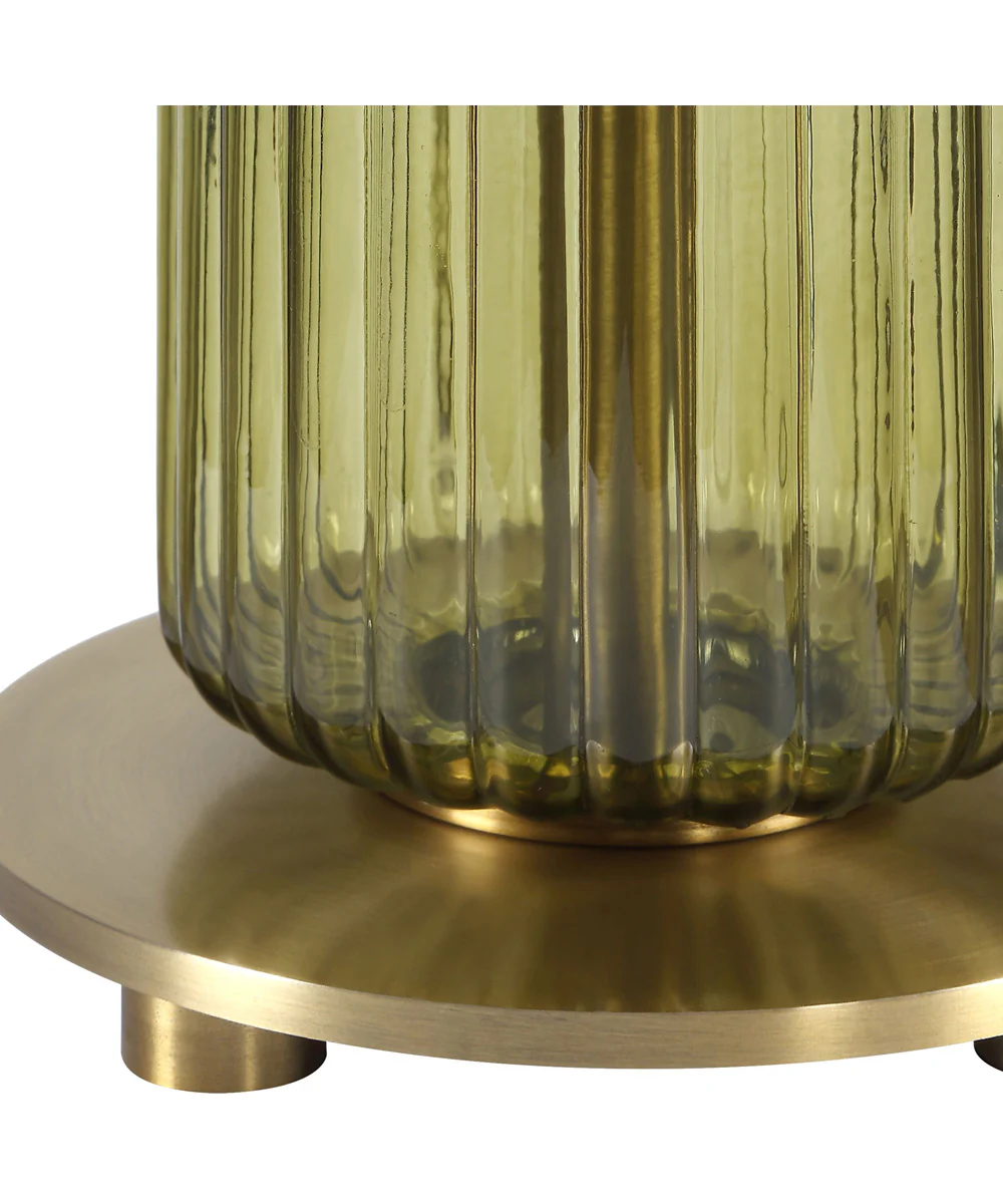 Table Lamp with Transparent Olive Green Glsas and Brass Plated Accents - Image 7