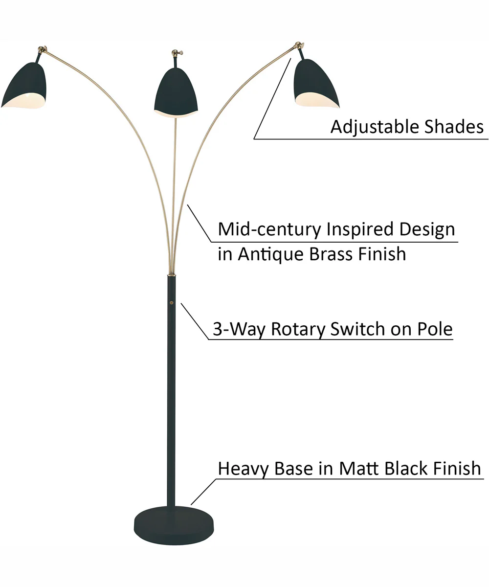 Tanko 1-Light 3-Light Arch Lamp Antique Brass/Black - Image 5